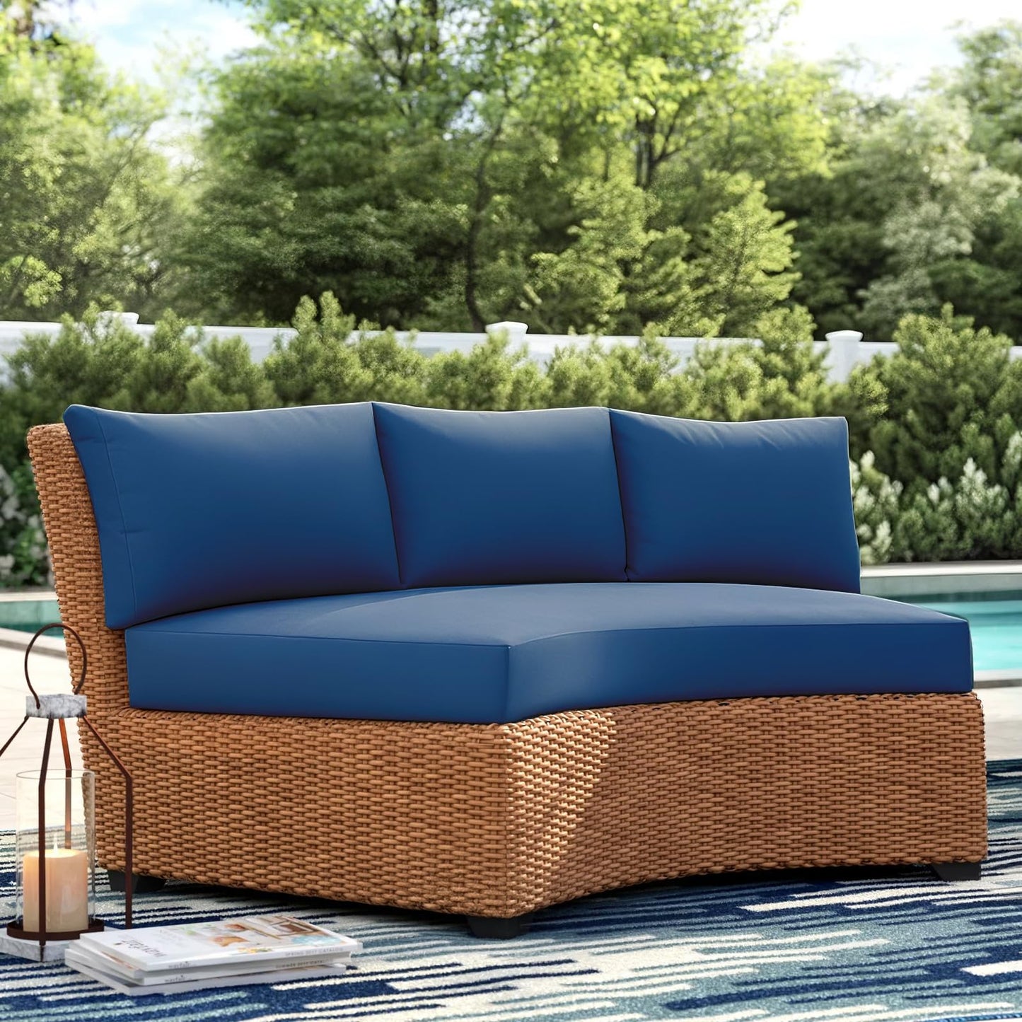 MFPMTUXO Outdoor Curved Sofa Cushion Cover with Zipper & Anti-Slip Particles, Half Moon Patio Furniture Cushions Covers Waterproof, Olefin Fabric-ONLY Cover (Navy Blue, 77/40 * 28 * 5.3inch)