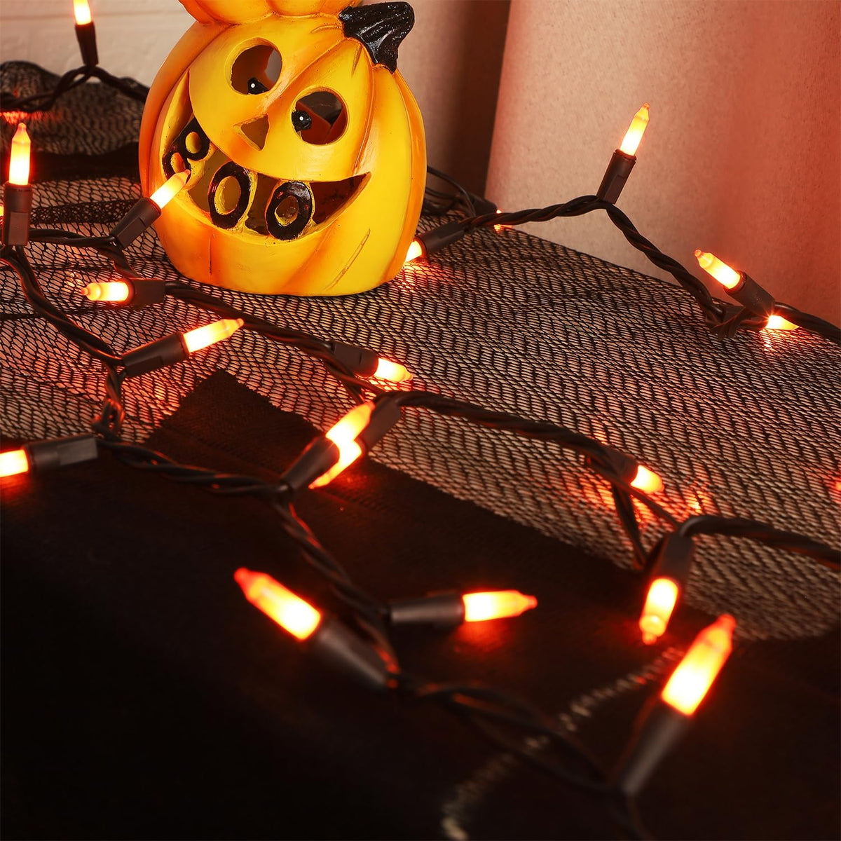 Watereem 2 Pack Orange Halloween Lights, 100 Count, Incandescent Mini Halloween String Lights Outdoor, Black Wire Connectable Tree Light for Garland Christmas Thanksgiving Holiday Patio Home Decor