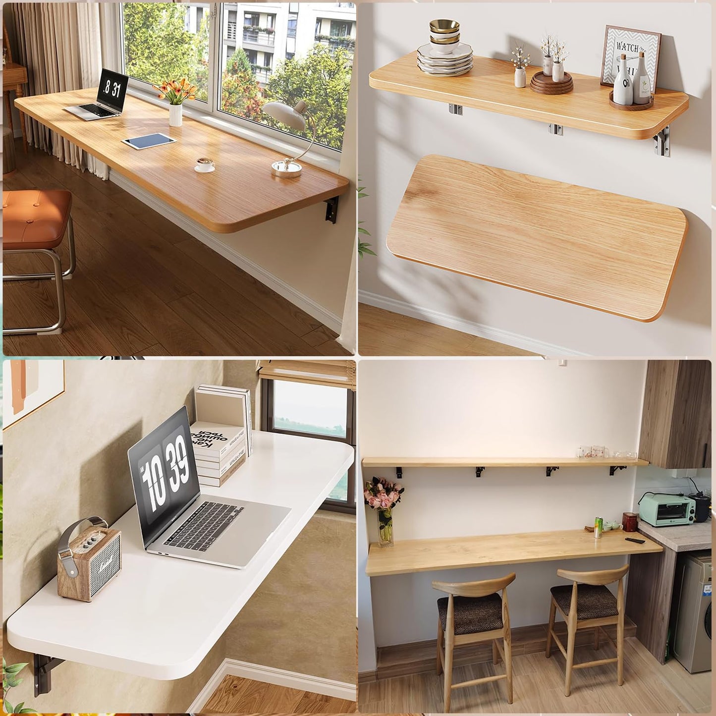 Wall-Mounted Folding Table Space-Saving Table for Small Rooms Home Office Laundry Kitchen Wooden Finish 50x20cm (19.7x7.8in) - Compact Design Easy Installation