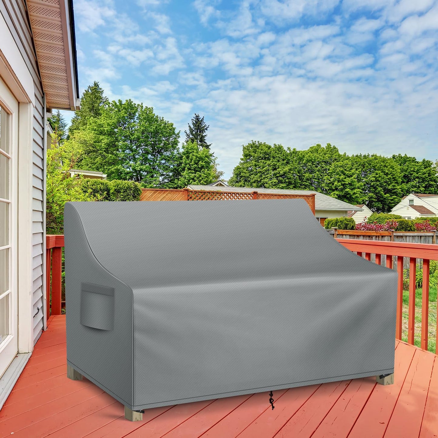 WLEAFJ Patio Sofa Cover Waterproof, Outdoor Loveseat Cover, Heavy Duty Outdoor Couch Cover, Large Lawn Patio Furniture Covers with Air Vent, 54’’ W x 37’’ D x 35’’ H, Grey
