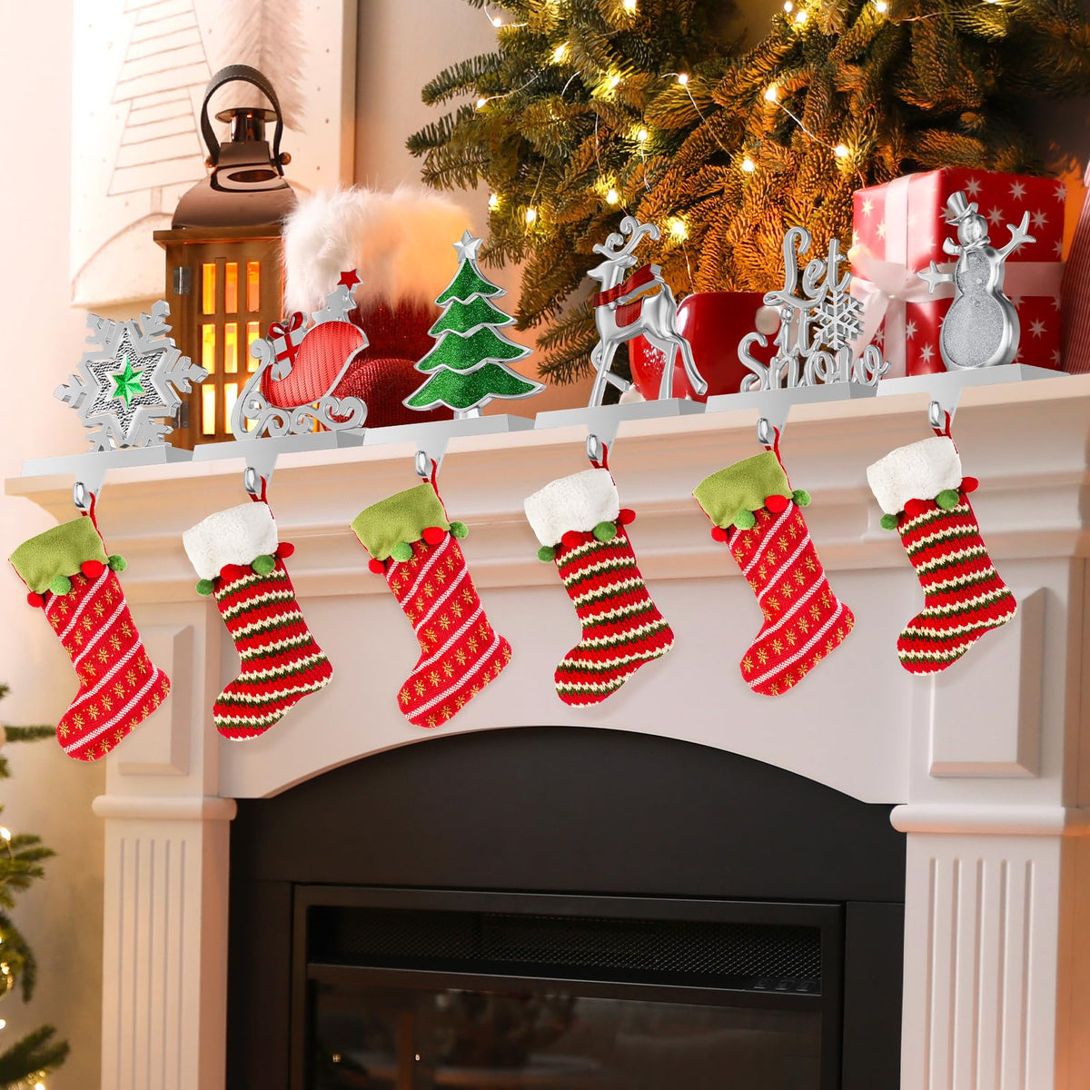 Homyplaza Christmas Stocking Holders for Mantle Weighted Metal Stocking Hangers Hooks for Fireplace Christmas Decorations (Set of 6)