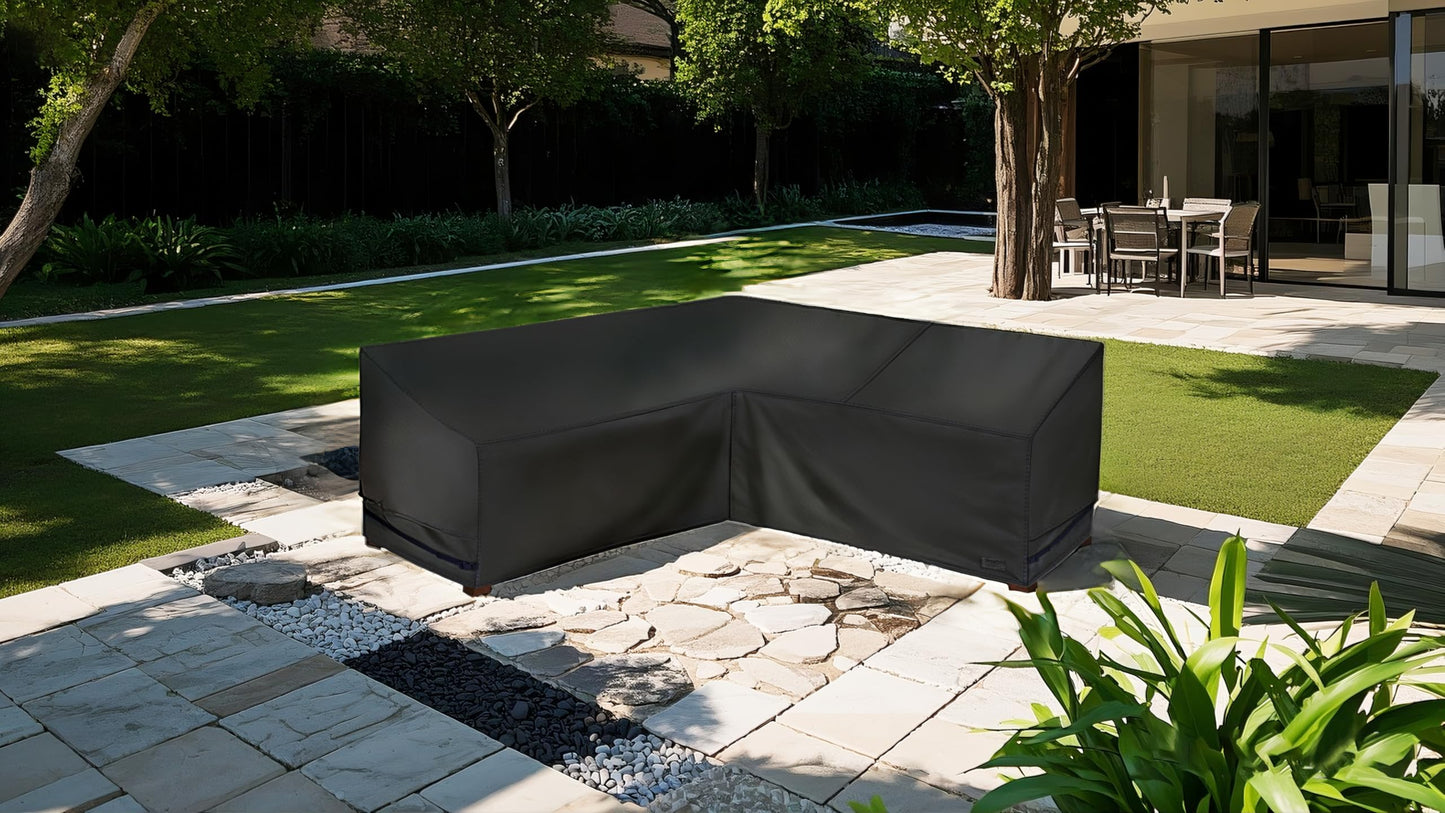 NettyPro Outdoor Sectional Sofa Cover 92 Inch, 600D Heavy Duty Waterproof Patio Lawn Furniture V-Shaped Lounge Set Couch Cover, Black