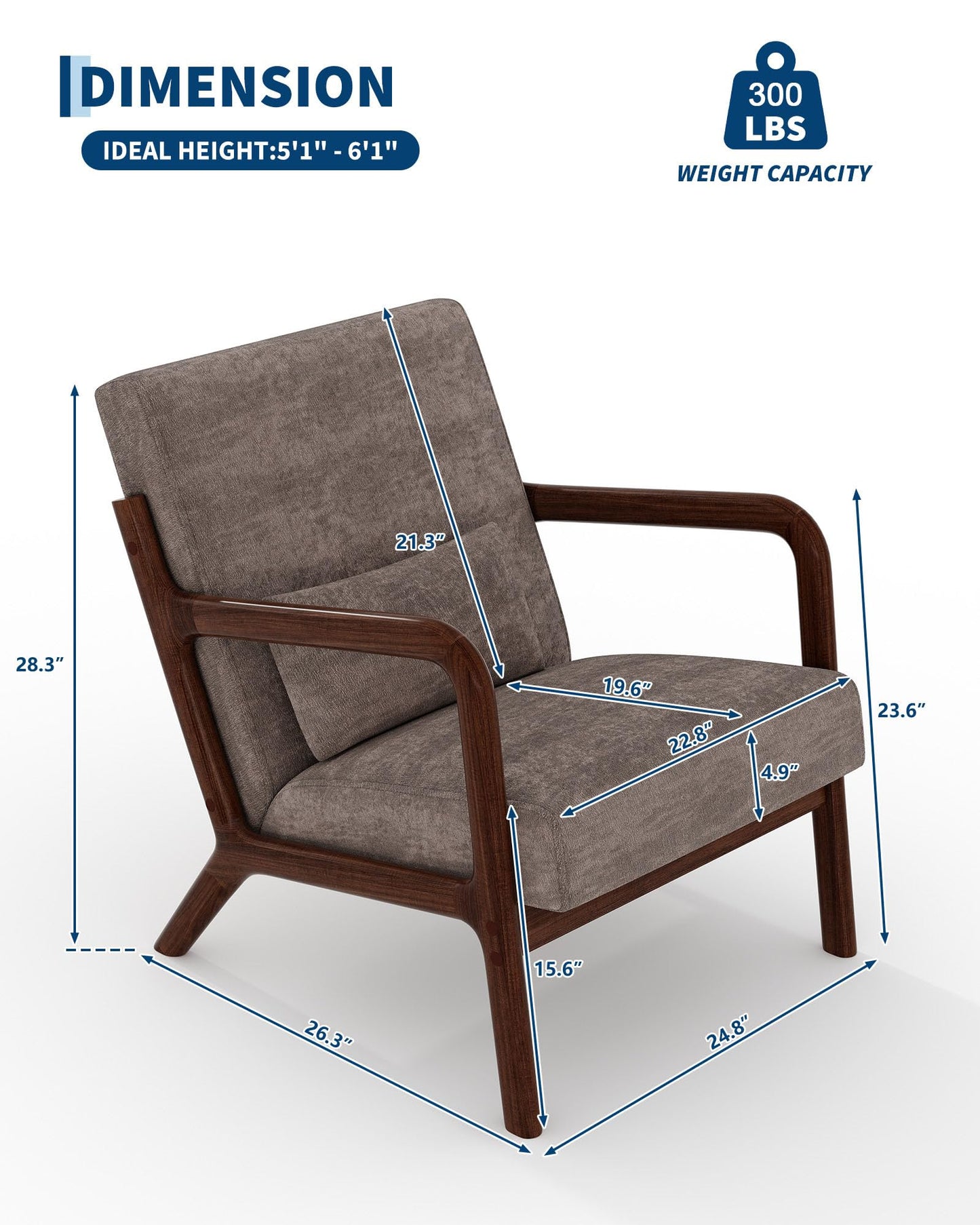 Garvee Mid-Century Chenille Accent Chair Set of 2, Cozy Reading Chair, Modern Lounge Armchair with Lumbar Pillow, Sturdy Wood Frame, for Living Room, Bedroom, Office, Brown