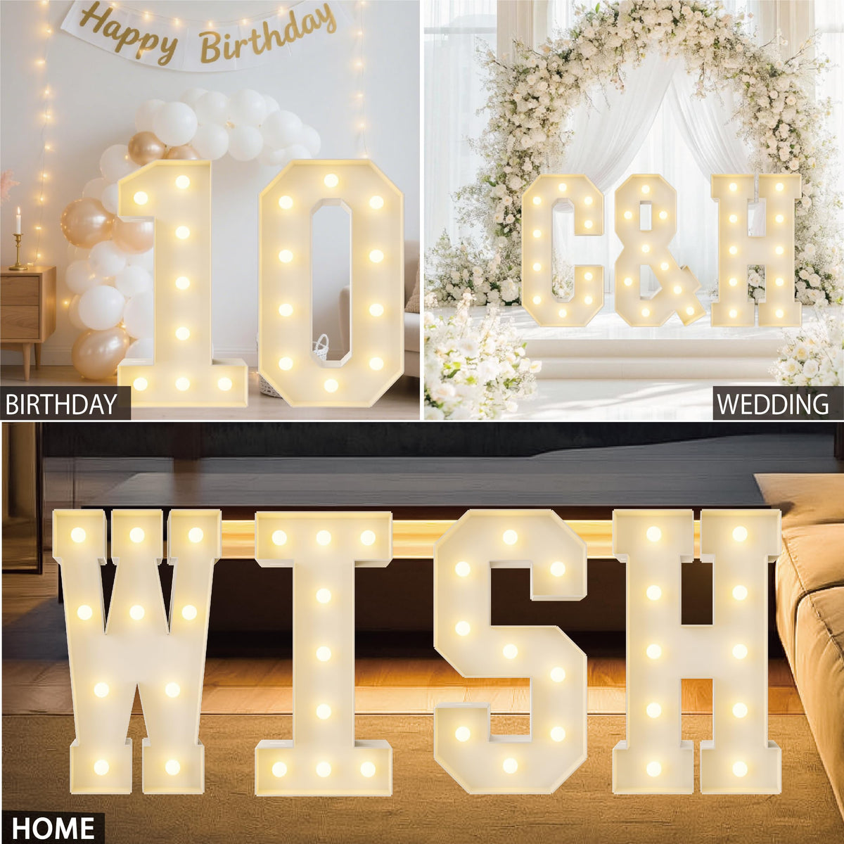 HXWEIYE Big Light Up Letters &,3FT Large Marquee Letters with lights, Mosaic Balloon Frame, Giant Baby Letter for baby shower Birthday Graduation Engagement Party Wedding Christmas Decor (Warm White)