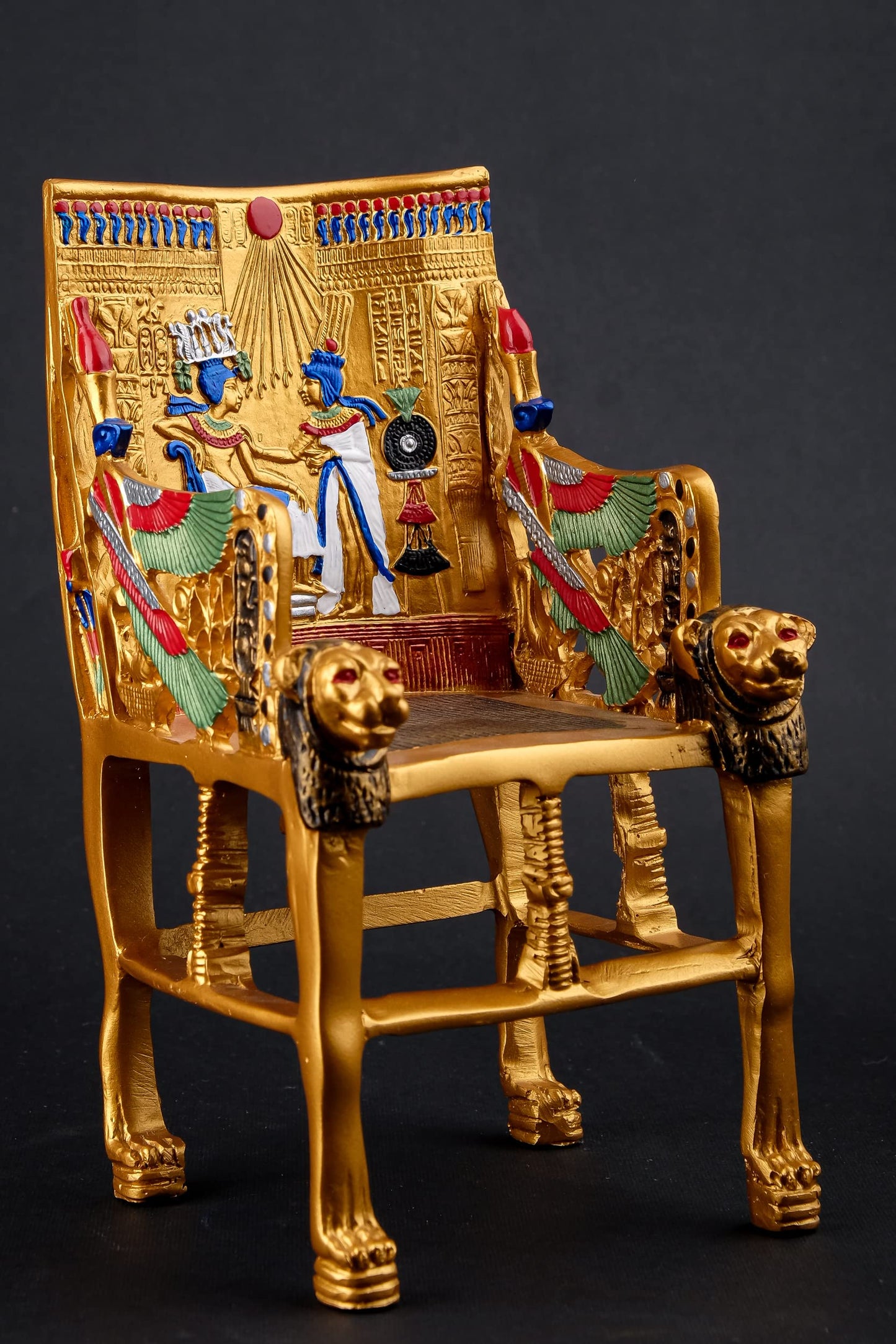 Gorgeous King Tutankhamun Throne - Handmade from Egyptian Stone with The Gold Painting - Replica - Small Size- Made in Egypt