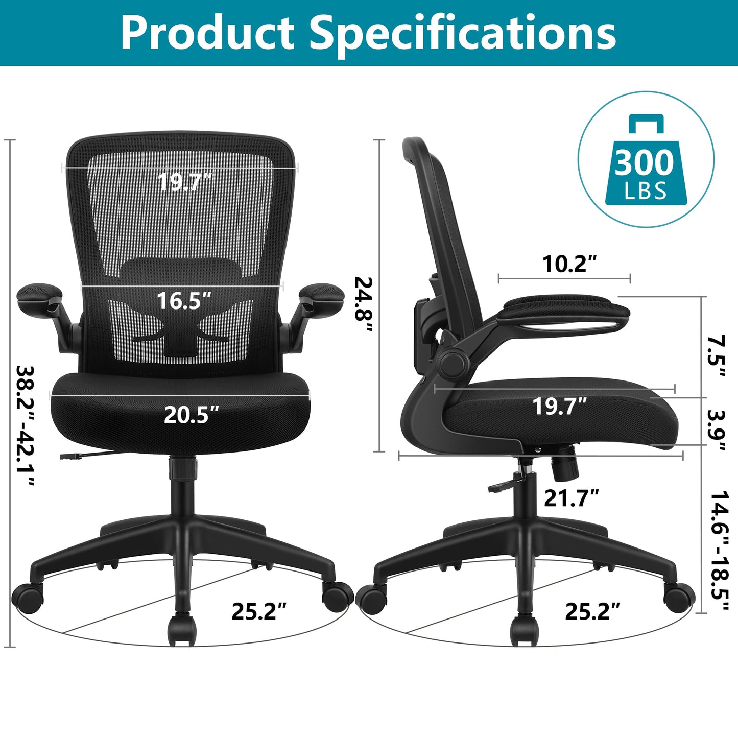FelixKing Office Chair, Ergonomic Desk Chair Breathable Mesh Chairs Adjustable High Back Lumbar Support Flip-up Armrests, Executive Rolling Swivel Comfy Computer Chairs Home Office Black