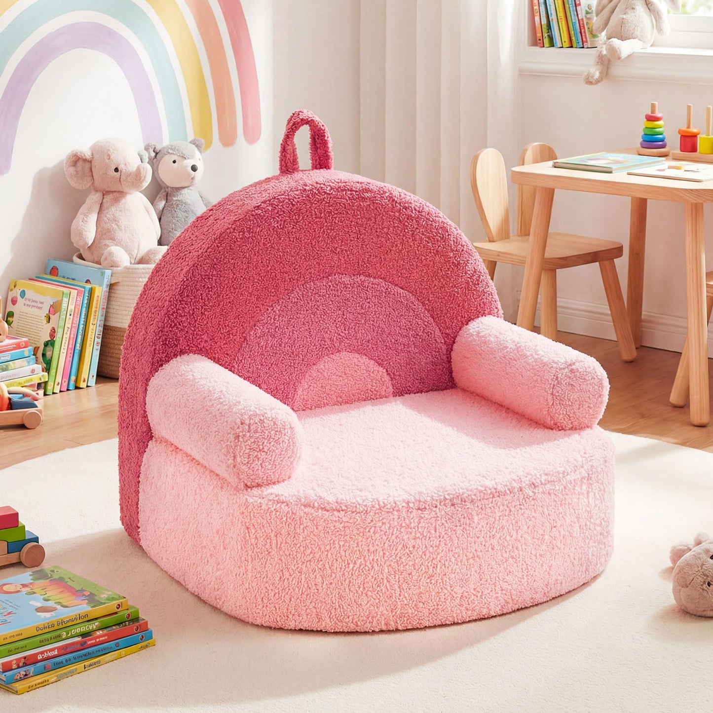 Costzon Kids Couch, Comfy Toddler Soft Sofa Chair with Fleece Fabric Cover, Kids Furniture for Playroom, Children Reading Armchair for Boys & Girls Gifts Aged 3+ (Medial,Blush Pink Arc)