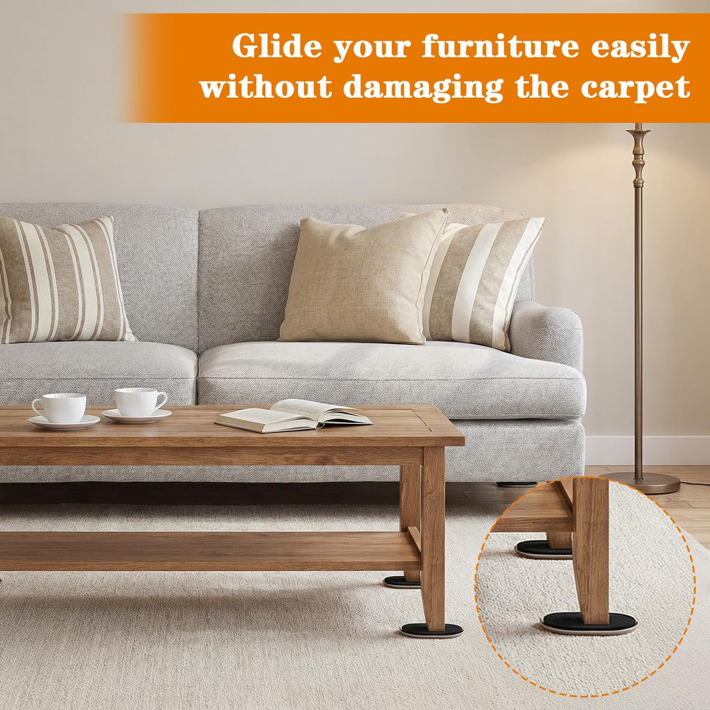 16pcs Oval Furniture Sliders, 6" x 3-1/2" Heavy-Duty Reusable Movers for Carpet & Hardwood Floors - Effortlessly Move & Protect Sofas, Tables, Cabinets