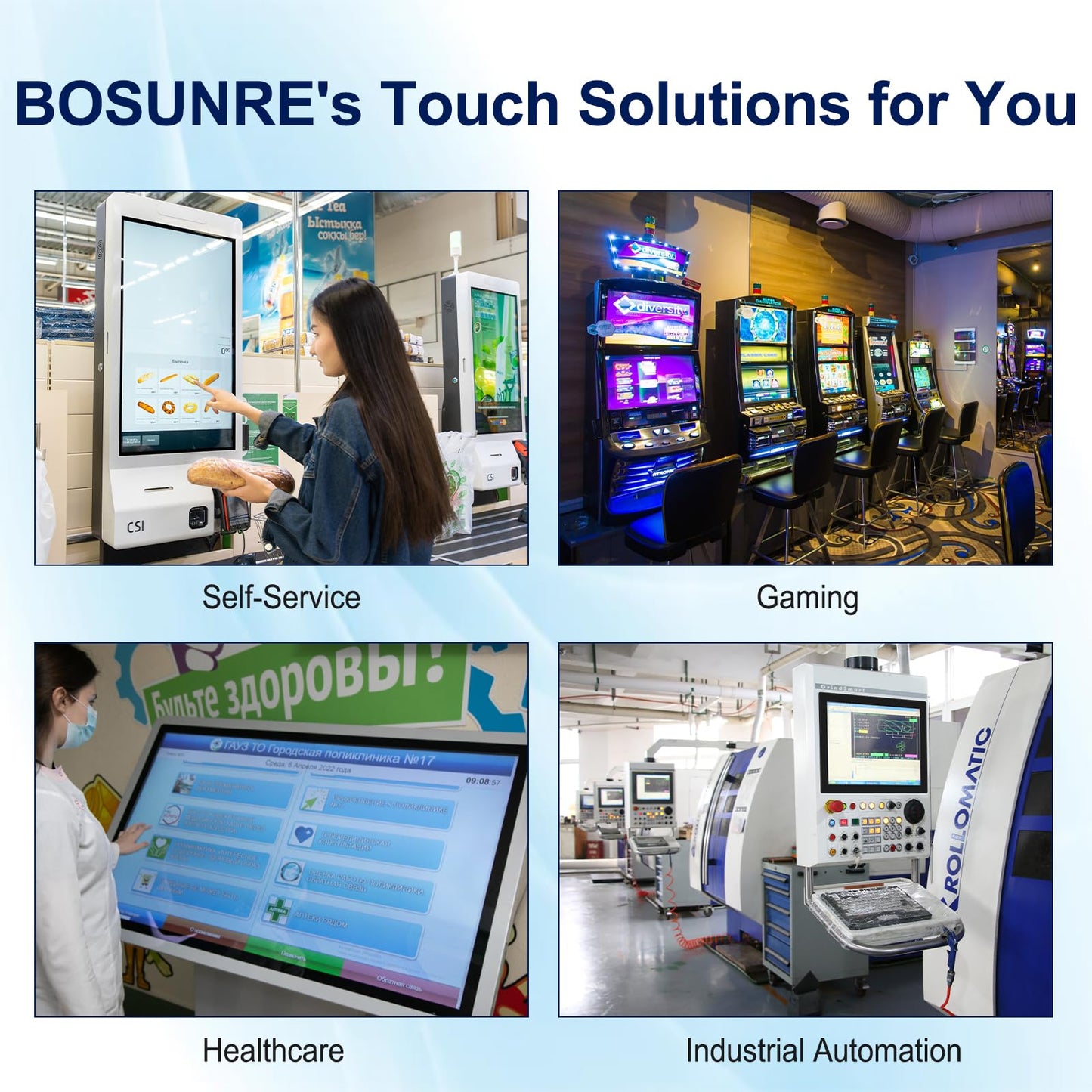 Bosunre 27 Inch FHD Capacitive PCAP Touch Screen Monitor,LED Backlight Industrial Touch Display, HD-MI & VGA Ports, Large Touch Monitor for Interactive Training Stations, Retail Self-Service