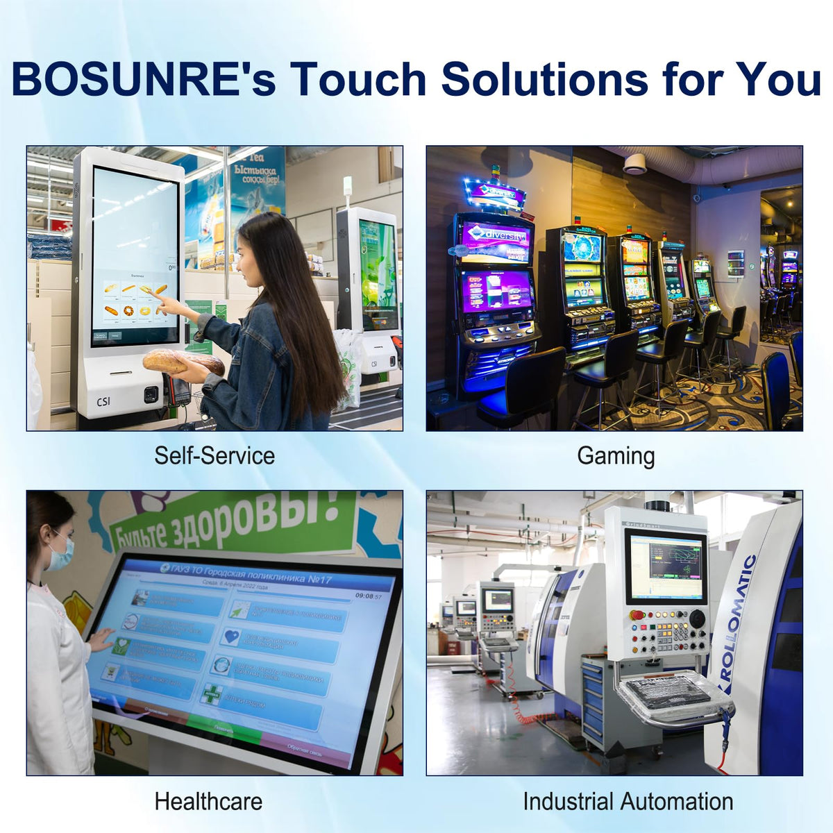 Bosunre 17 Inch Open Frame Design Touch Screen Monitor Display with VESA & Rear Mounting Bracket for Kiosk Industrial Automation Retail Self-Service