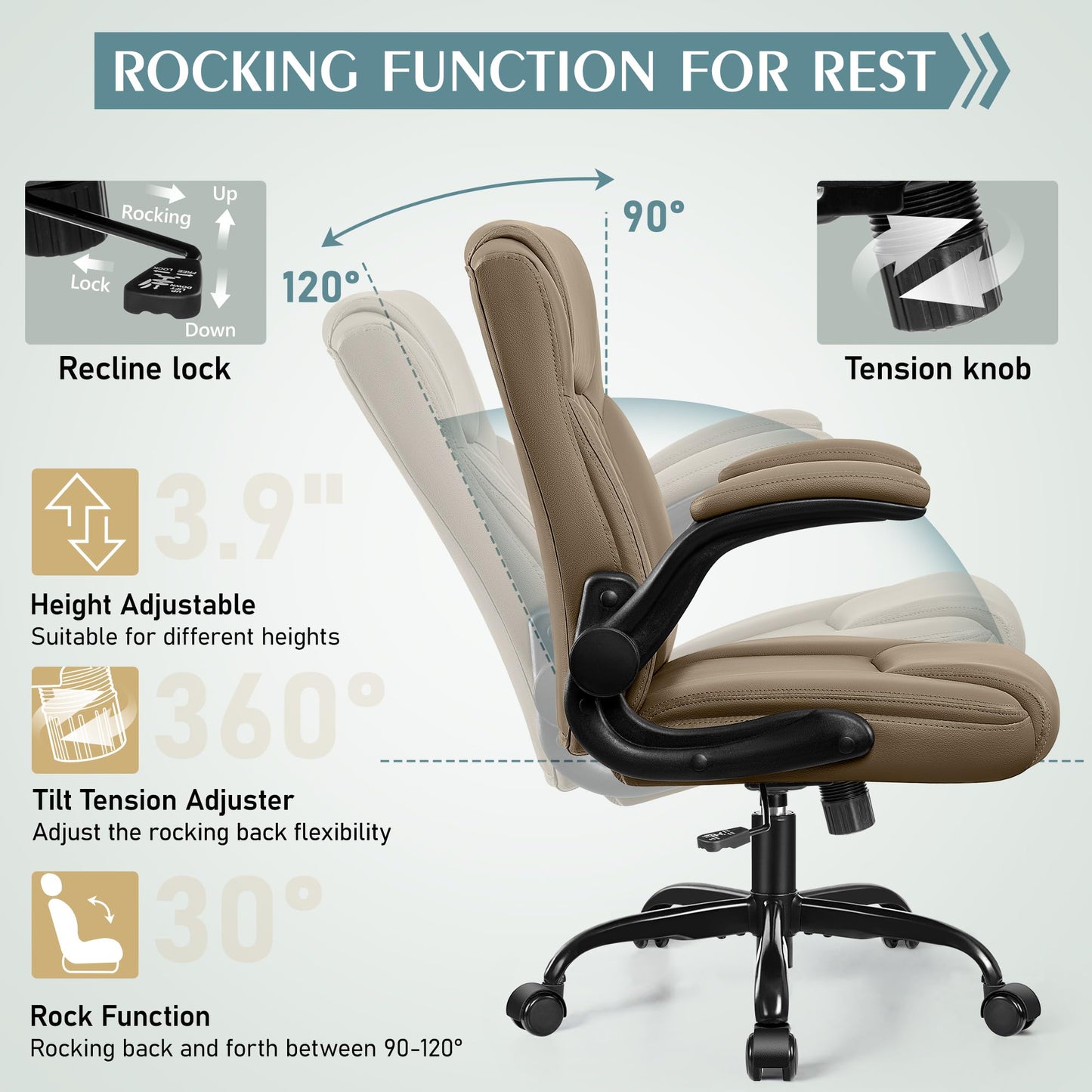 Leather Office Chair, PU Home Computer Desk Chairs with Ergonomic Back Support, 360°Swivel Free,Small Gaming Chair with Wheels and Adjustable Armrests, for Short People Use