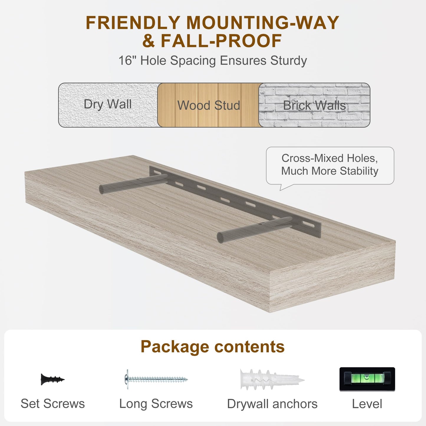 Fun Memories Floating Shelves for Wall, 20 Inch Floating Shelves Set of 2, Hanging Shelf with Invisible Brackets, Wood Shelves for Living Room, Bedroom, Kitchen, Grey