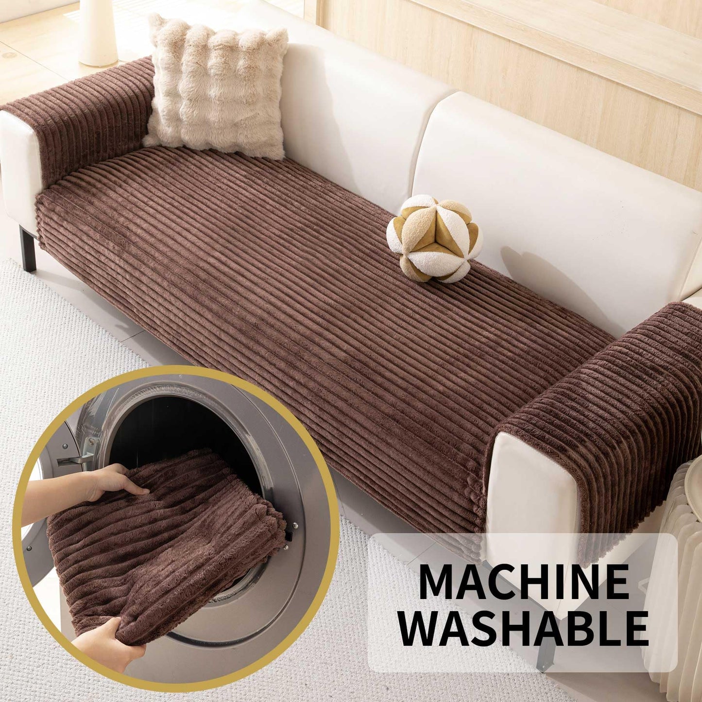 HAOMAIJIA Waterproof Couch Cover for Dogs Washable,Faux Fur Pet Couch Covers for Sofa,Soft Dog Bed Cover Non-Slip Couch Covers for 3 Cushion Couch Sofa Pet Friendly (Brown, 35" x 95" 1 Pack)