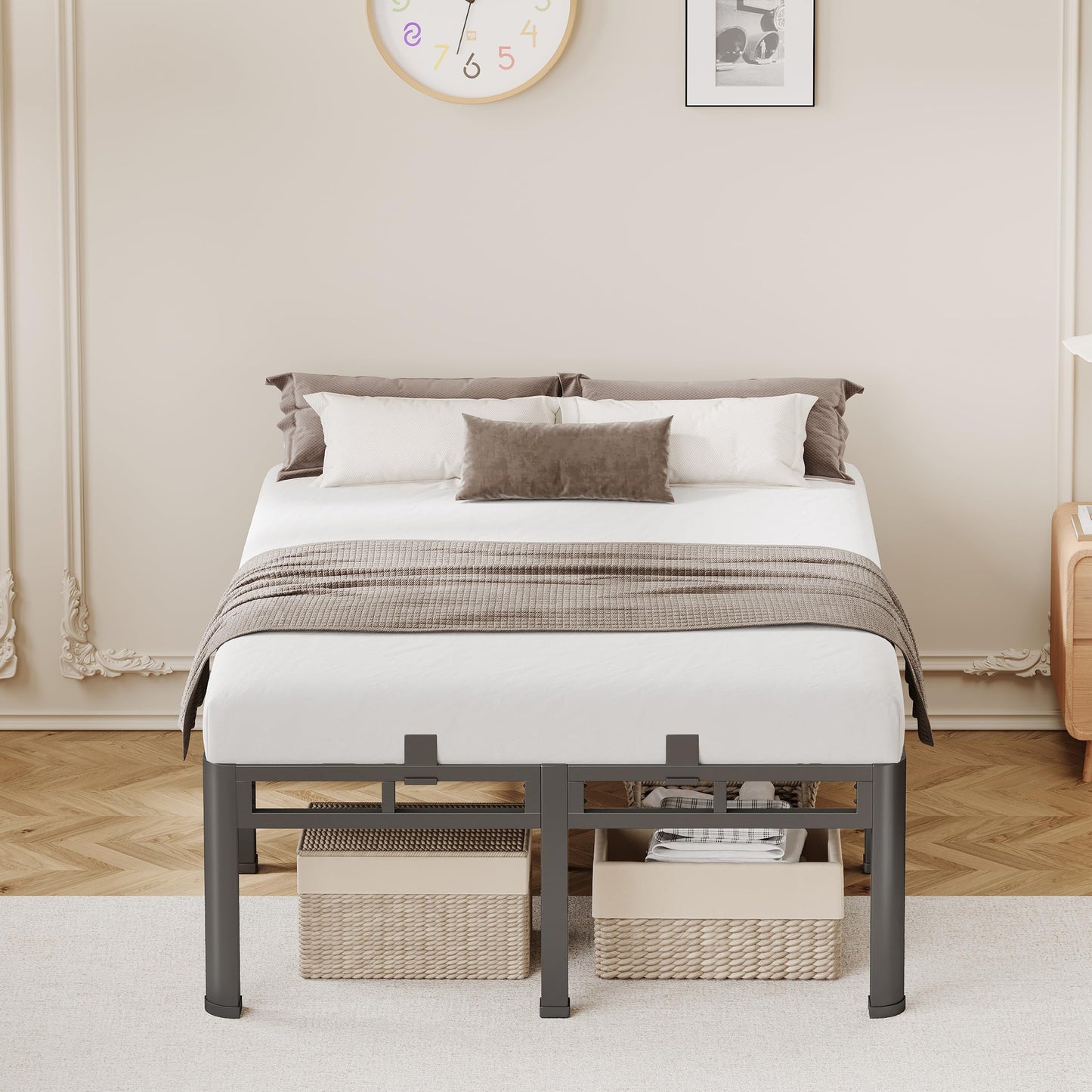 Anyroom 22 Inch King Bed Frame, Double Layer Heavy Duty Metal Platform 4000 lbs Capacity, Bed Frames with Headboard Holes, Round Corner Legs, Mattress Slide Stopper, Easy Assembly