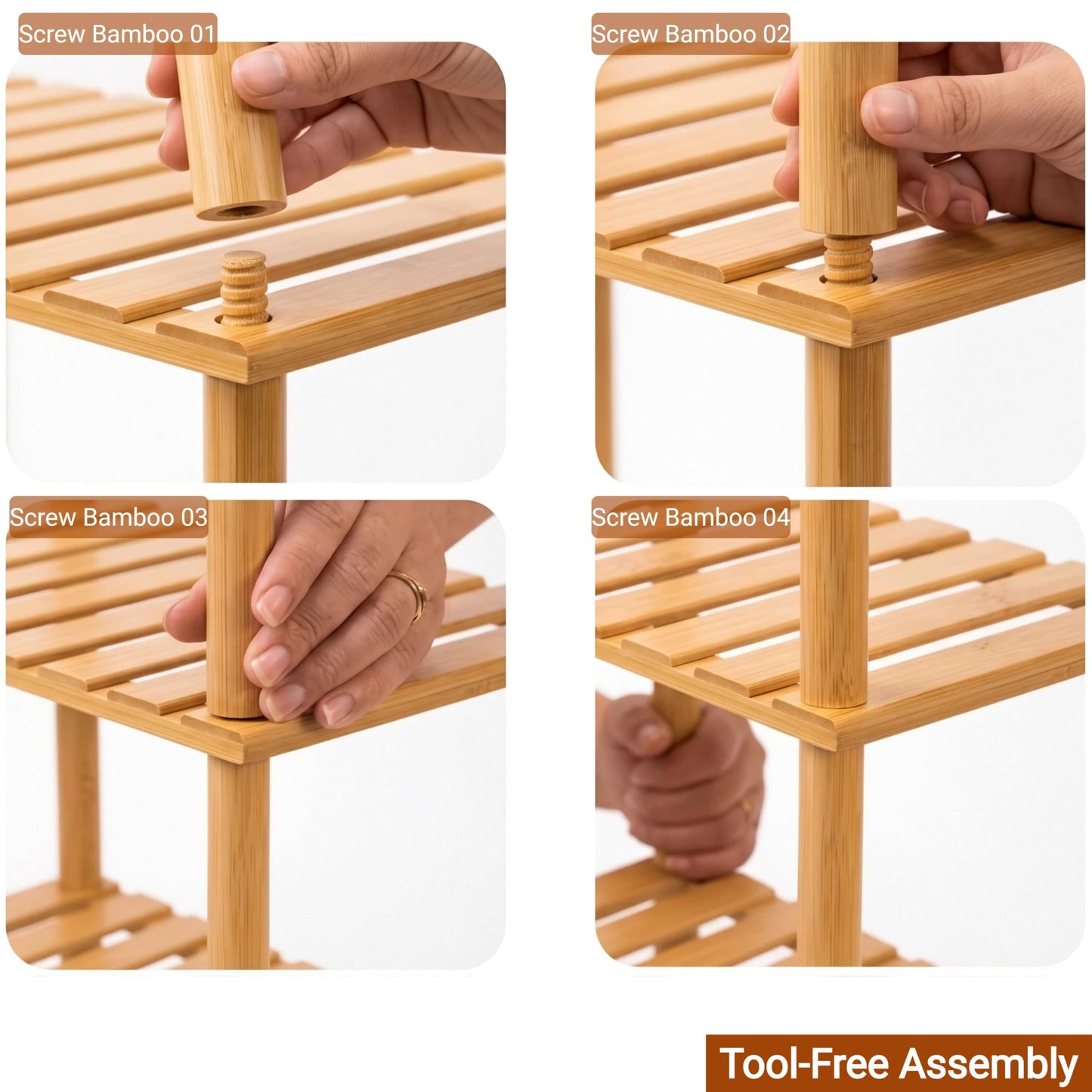 GOGOGO 4-Tier Expandable Bamboo Bookshelf - 150LBS Heavy-Duty, Tool-Free Assembly, Multifunctional Storage for Bathroom/Kitchen/Office Holder Plant Flower Stand (1, Natural, 4-Tier 12.8" D)