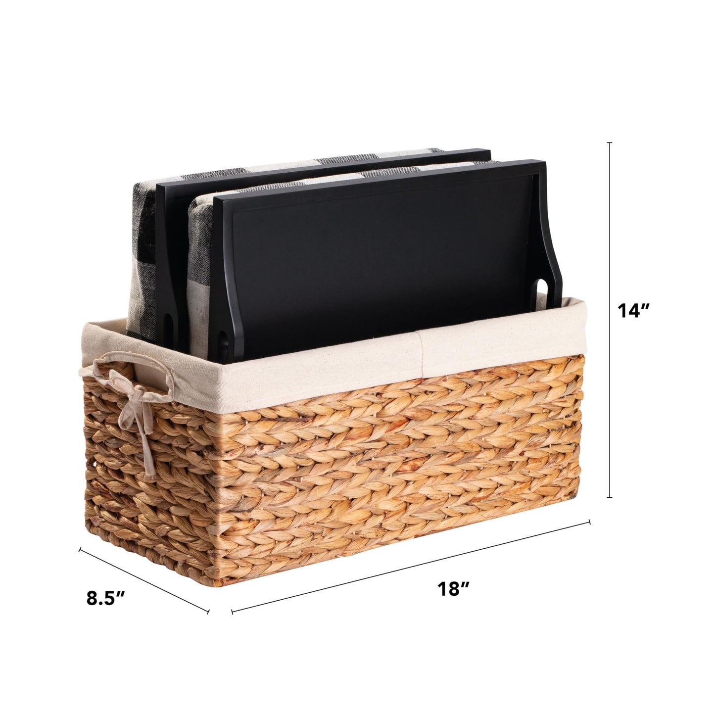 ROSSIE HOME Wood Bed Tray Lap Desk - Set of Two - with Hyacinth Storage Basket - Buffalo Check - Fits up to 15.6 Inch Laptops - Style No. 70108