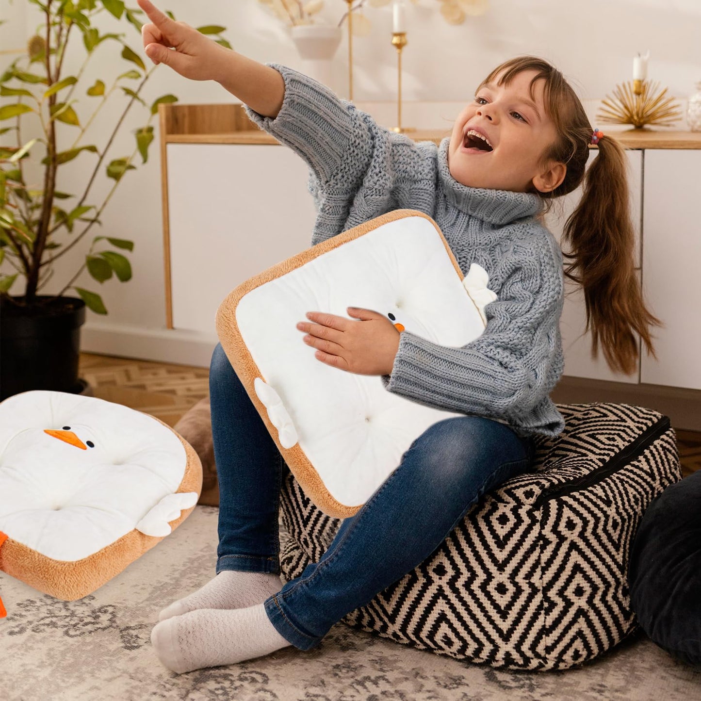 JarThenaAMCS 2 Pcs Goose Seat Cushion Cute Toast Bread Plush Cushion Cotton for Office Dorm Bedroom Chair Car Sofa Birthday
