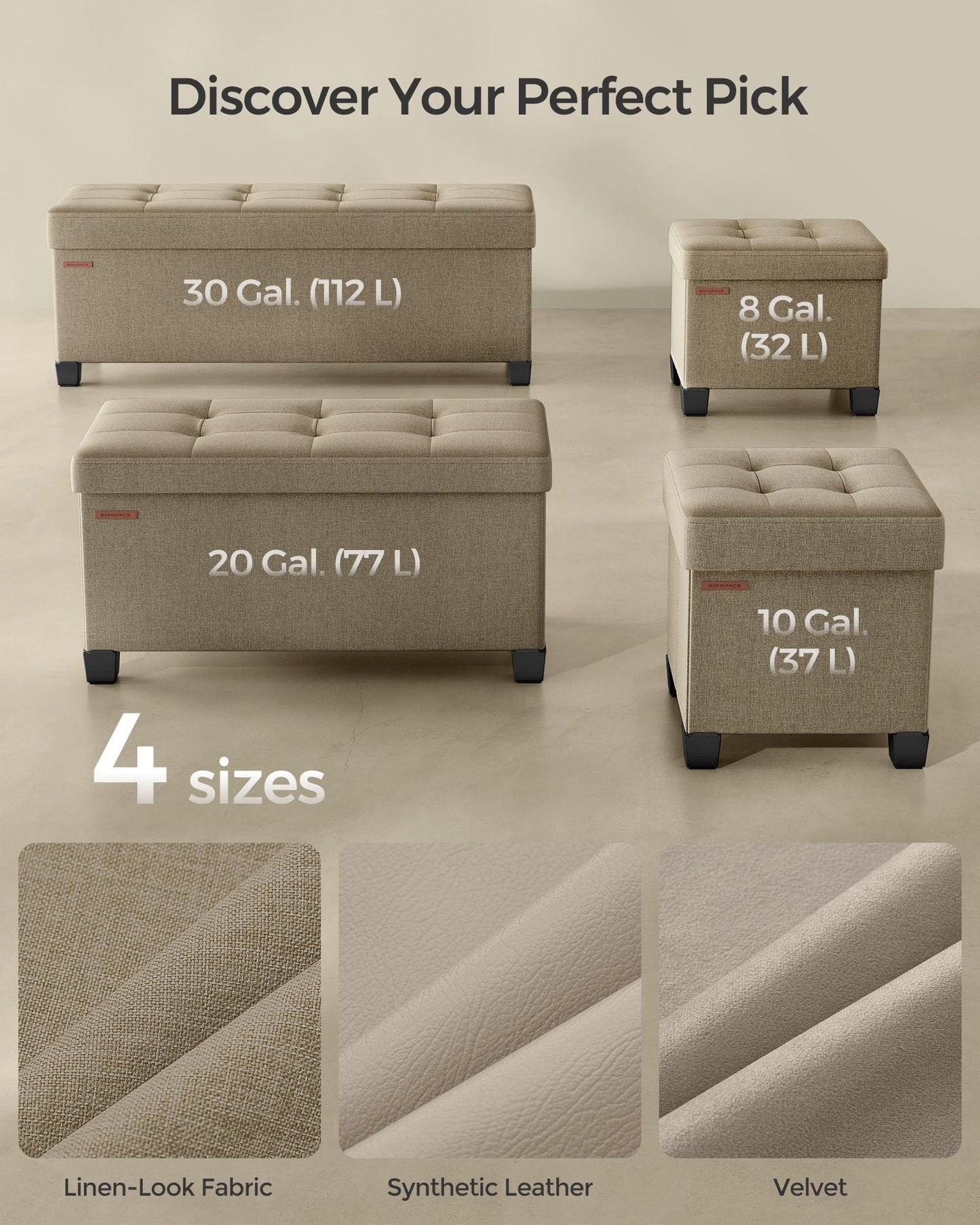 SONGMICS Storage Ottoman, Small Ottoman Foot Rest with Legs, 15 x 15 x 15.7 Inches Foot Stool, Load up to 660 lb, for Living Room, Bedroom, Dorm, Camel Brown ULSF014K01