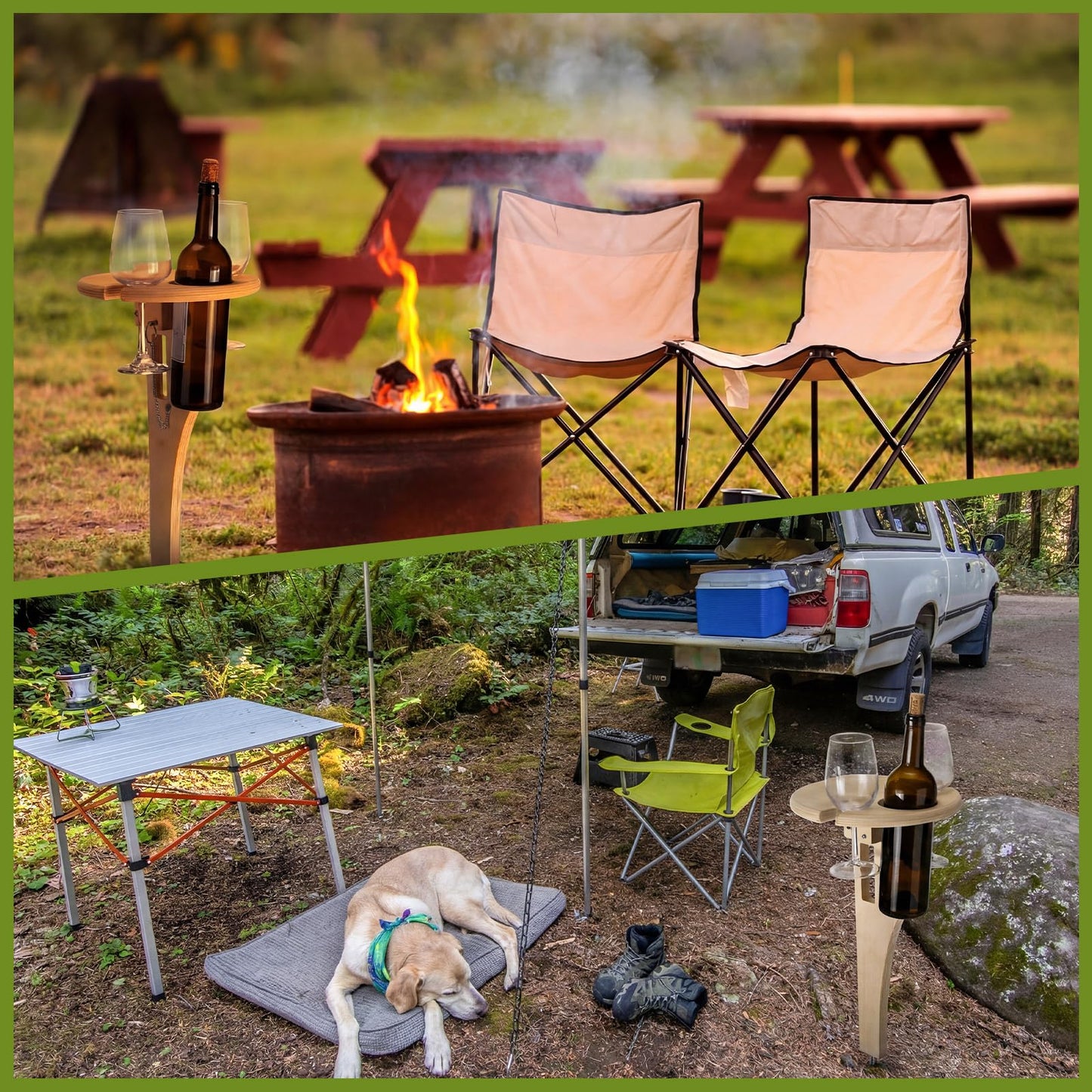 Amyhill Portable Folding Wine Table Picnic Beach Wine Table Outdoor Wooden Bottle Stand for 2 Glasses Handmade Rack Gift for Outdoor Camping Beach Barbecuing Picnic Essentials