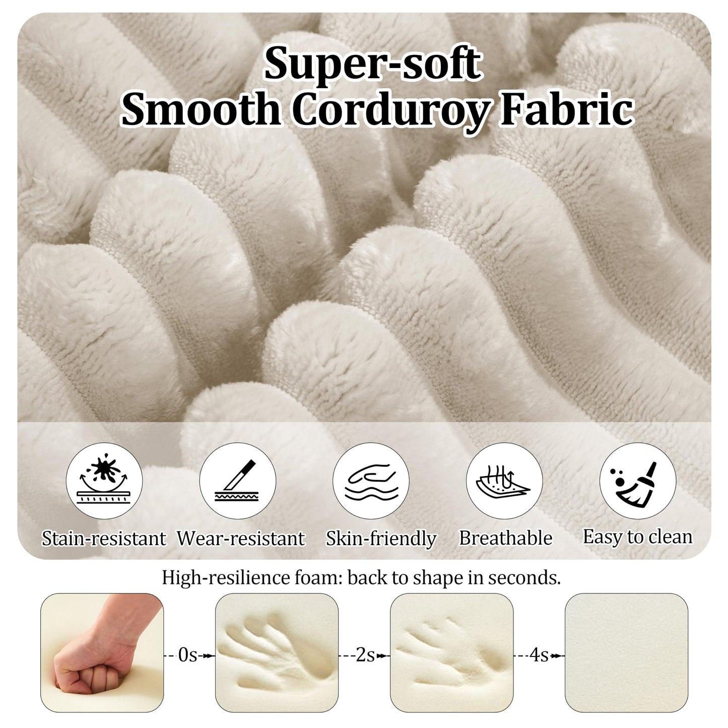 75'' L-Shaped Cloud Modular Sectional Couch with Chaise, Modern Corduroy Memory Foam Sofa Bed, Upholstered Boneless Deep Seat Fluffy Sleeper Sofa, for Living Room, No Assembly Needed (Beige)