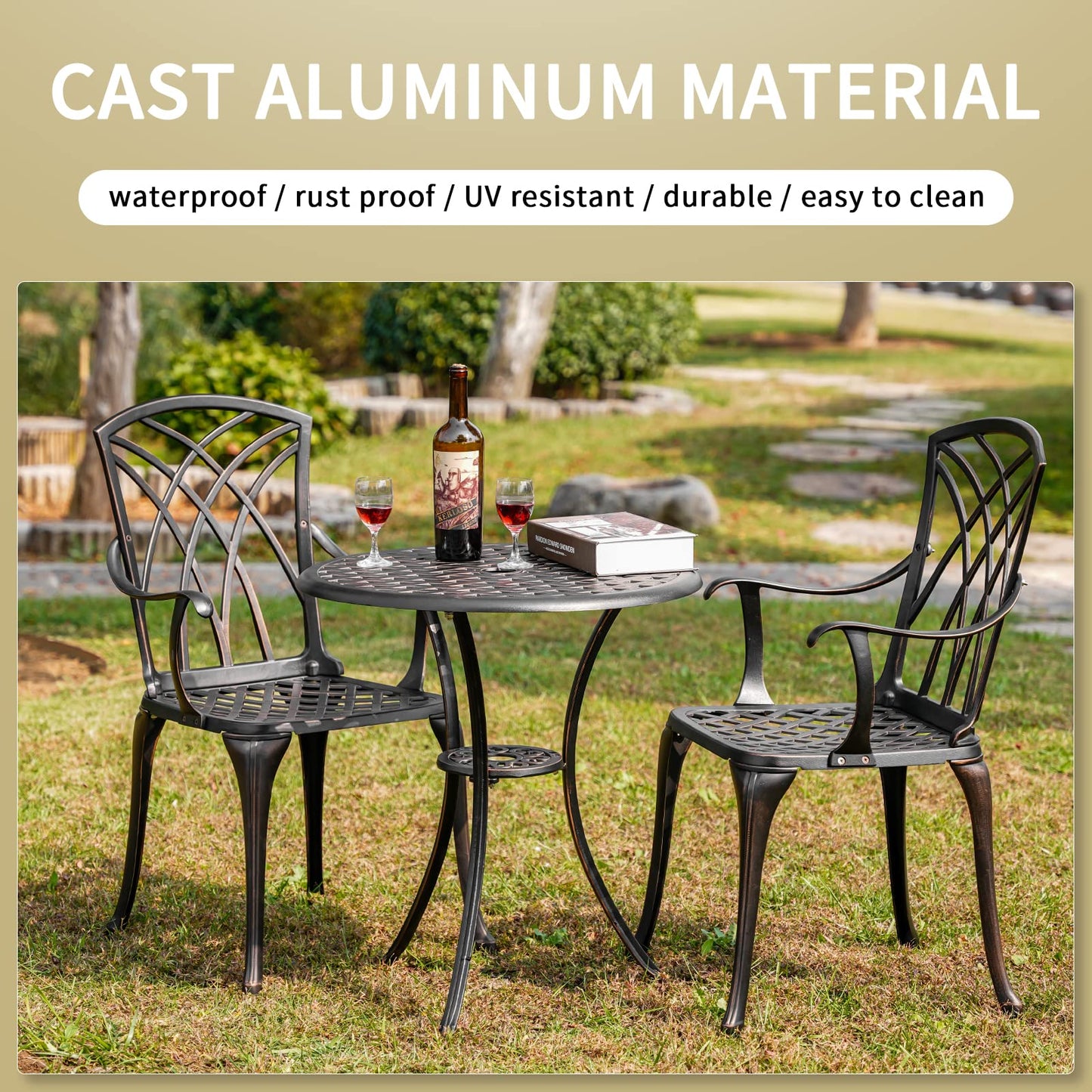 Withniture 3 Piece Patio Bistro Set Outdoor Bistro Table Set Anti Rust Bistro Table and Chairs w/Umbrella Hole, Durable Patio Set for Porch, Balcony