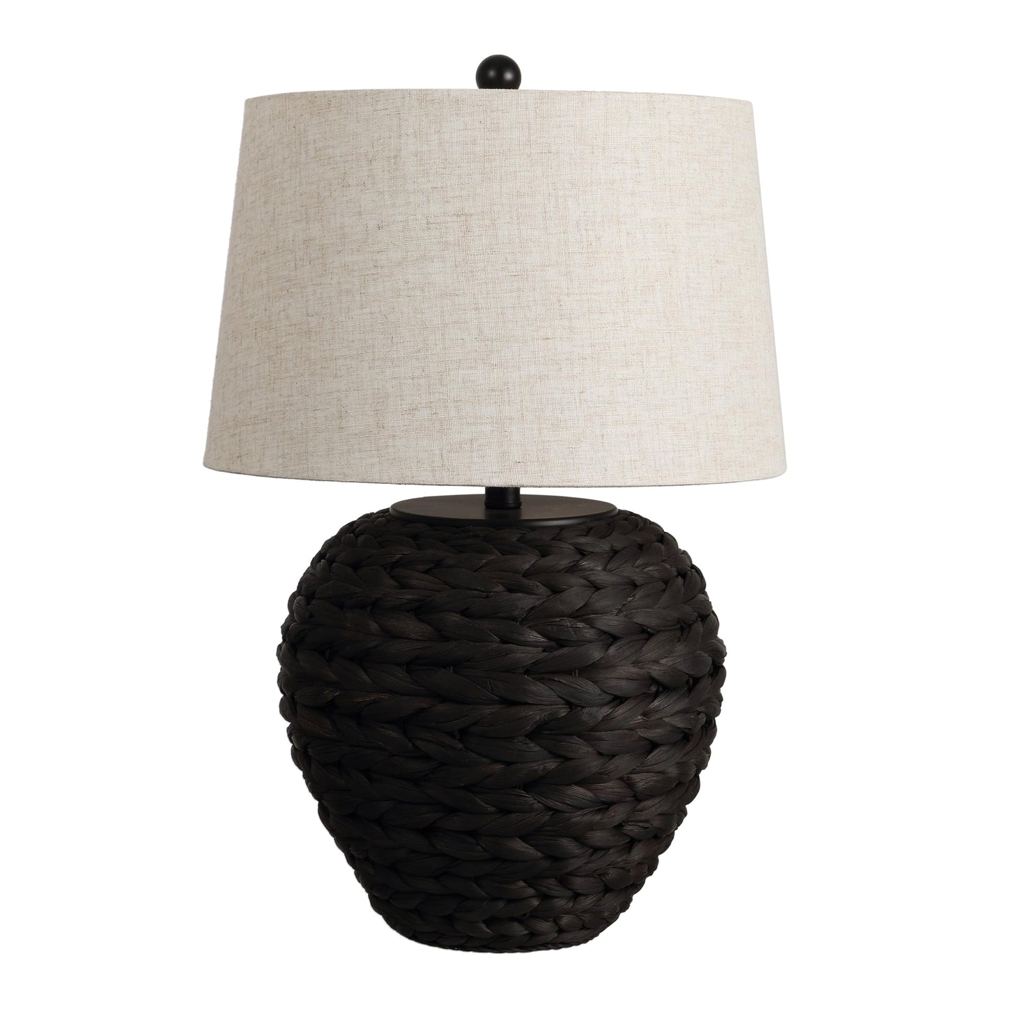 JONATHAN Y 24.5" Black Water Hyacinth Farmhouse Basket Table Lamp, Coastal Decor for Living Room Bedroom Nightstand, Light Gray Linen Shade, LED Bulb Included (JYL6501D)