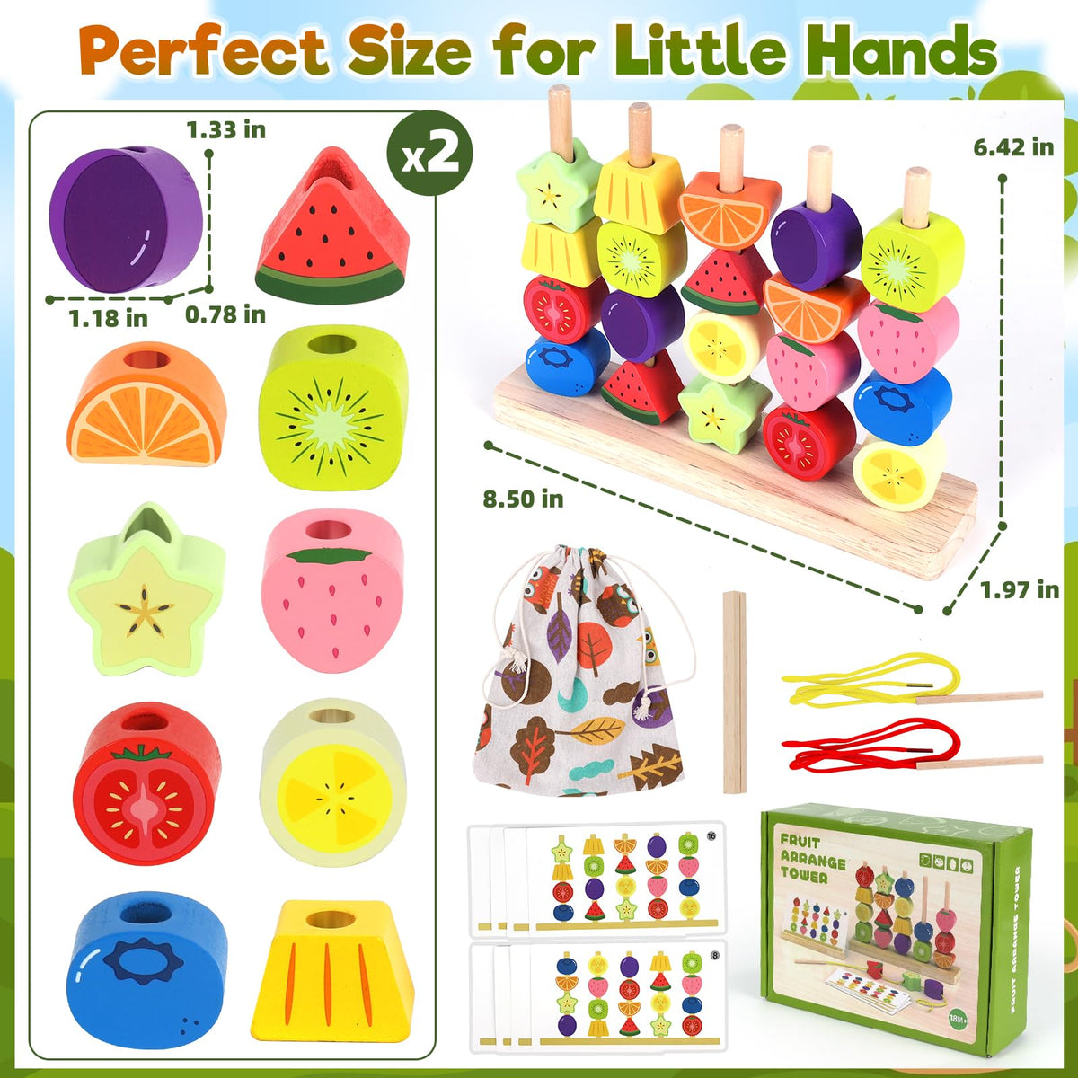 Montessori Wooden Beads Stacking Toys: 2 3 4 Year Old Boys Girls Birthday Gifts - Toddler Sequence Game & Sorting Blocks & Lacing & Matching Shape - Preschool Learning Activities for 2-5 Years Kids