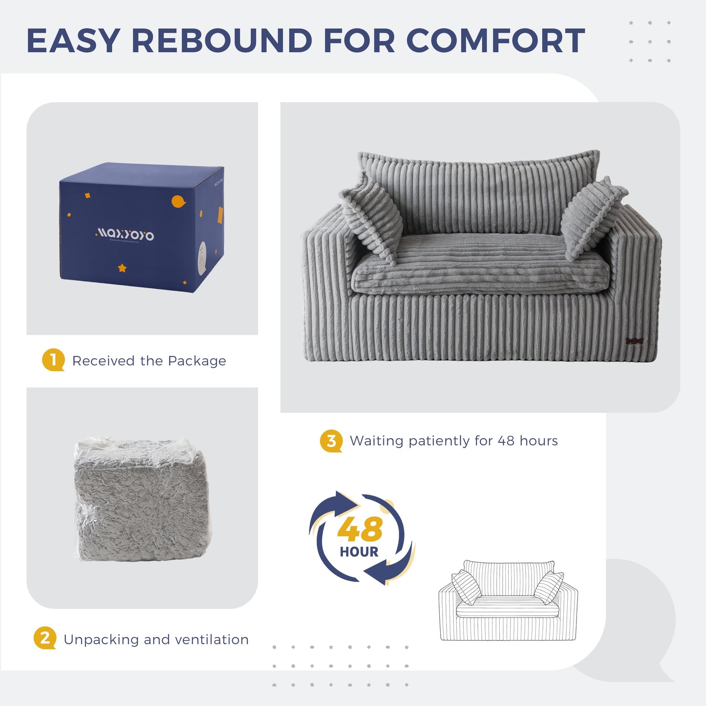 MAXYOYO 59" Bean Bag Sofa Couch, Loveseat Boneless Couch in a Box, Upholstered Small Mini Sofa with Deep Seating for Living Room Bedroom Office Apartment, No Assembly, Dark Grey