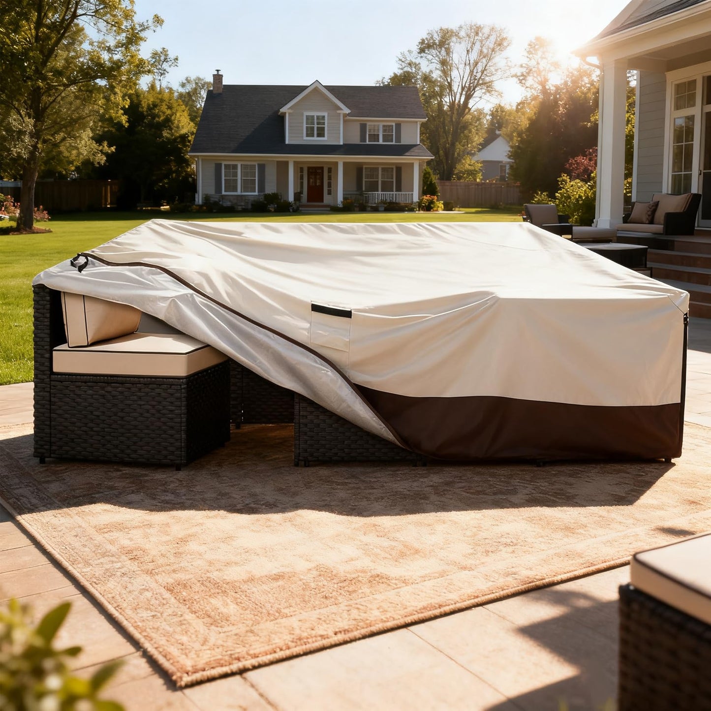 Exokugo Patio Furniture Covers Waterproof,Heavy Duty Outdoor Furniture Covers, Rectangle Patio Table Cover Fits 5-8Piece Sectional Set Outdoor Chair Couch Table Sets(126" L x 63" W x 28" H)