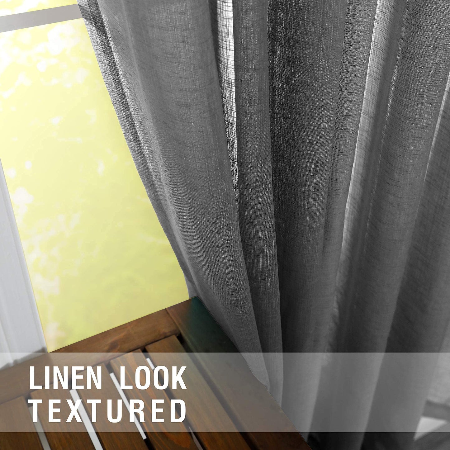 KOUFALL Dark Grey Curtains for Bedroom Living Room,Sheer Linen Look Gray Charcoal Curtains,96 Inches Long 2 Panel Set