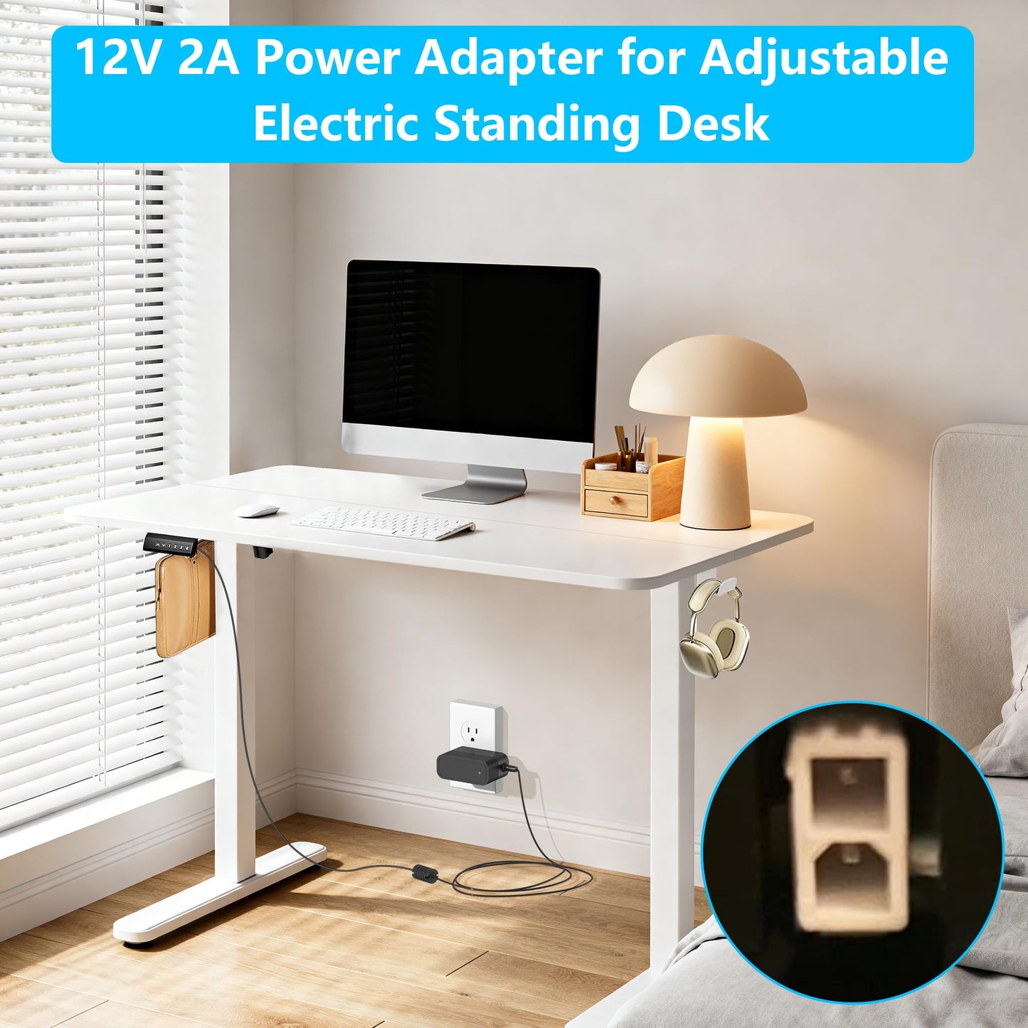 12V 2A Power Cord for Adjustable Electric Standing Desk Only Replacement for 12V Standing Desk Single Motor Power Supply, Max 24W-Not for 29V