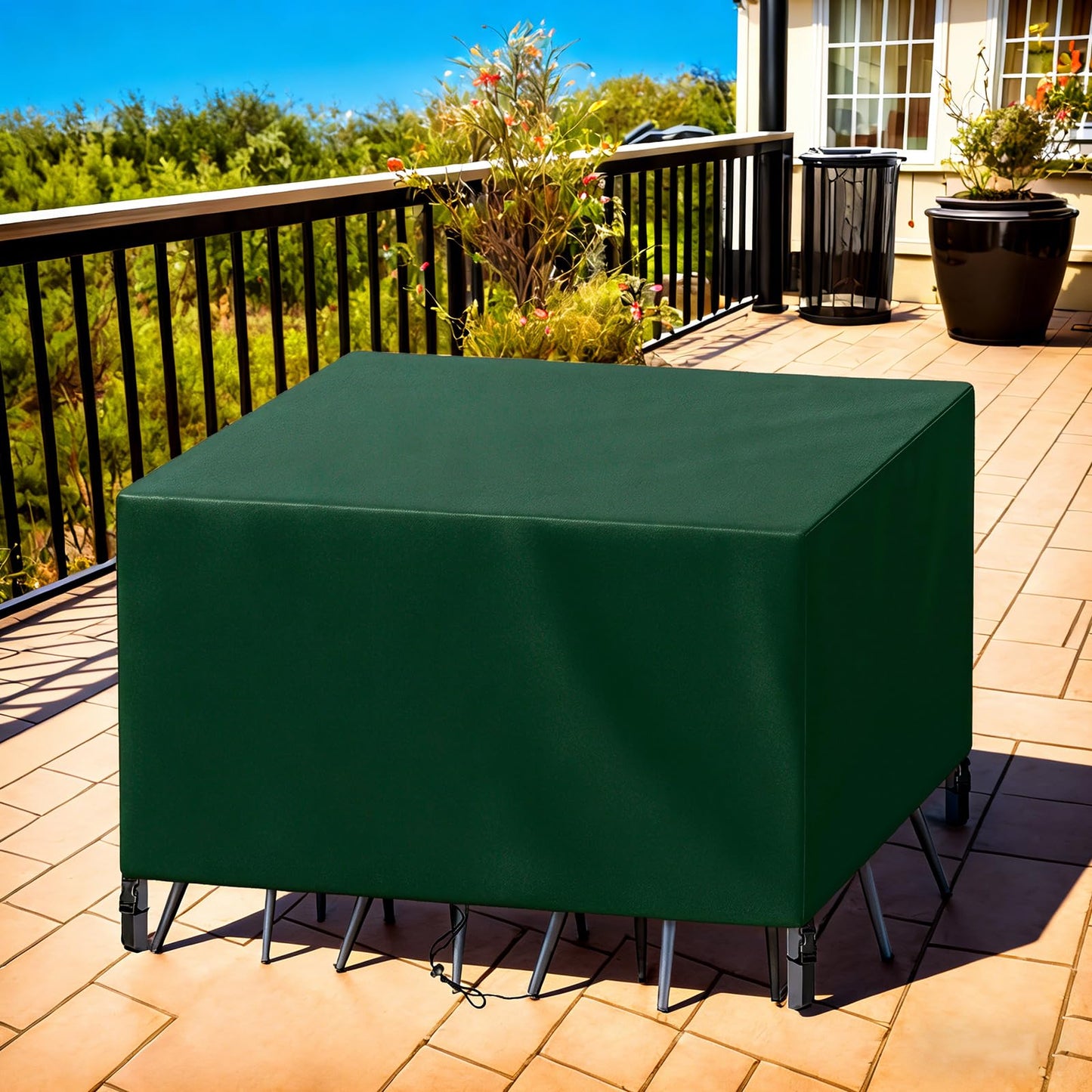 Cisvio Patio Furniture Cover Rectangle 56"(L) x 28"(W) x 28"(H), Custom Heavy Duty 420D Waterproof Outdoor Cover with Drawstring & Buckles for Table Chair Garden, Green
