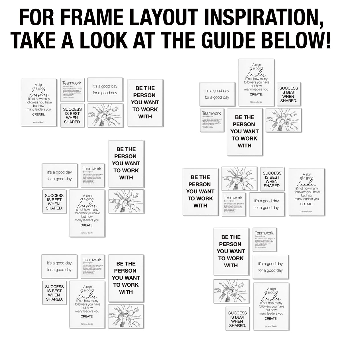 Teamwork Wall Art for Office Motivational Team Office Artwork for Wall Decor Inspirational Modern Posters Set of 6 Framed Leadership Canvas, Team Gifts