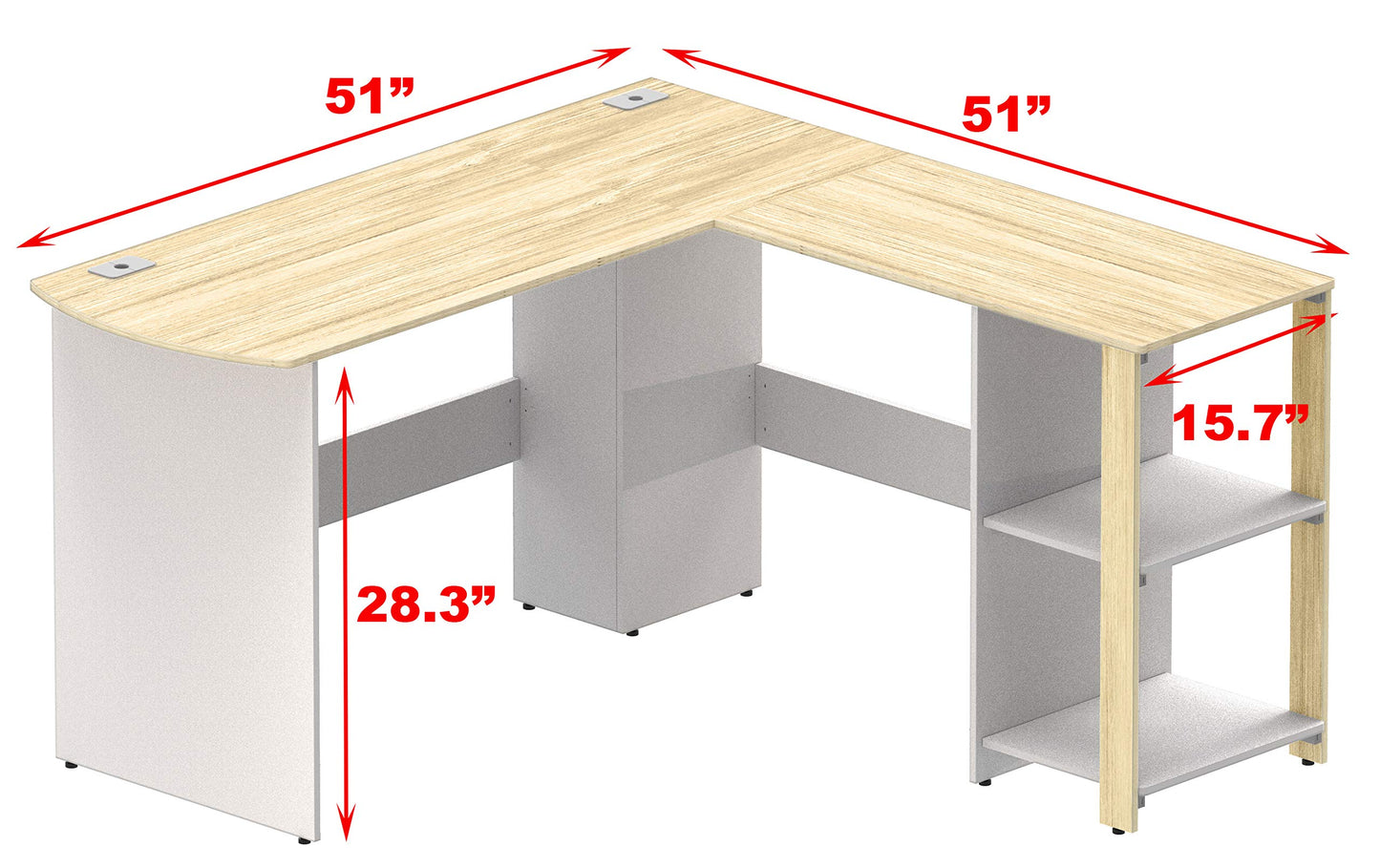 SHW 51 x 51 Inches L-Shaped Home Office Wood Corner Desk wtih Storage, Oak