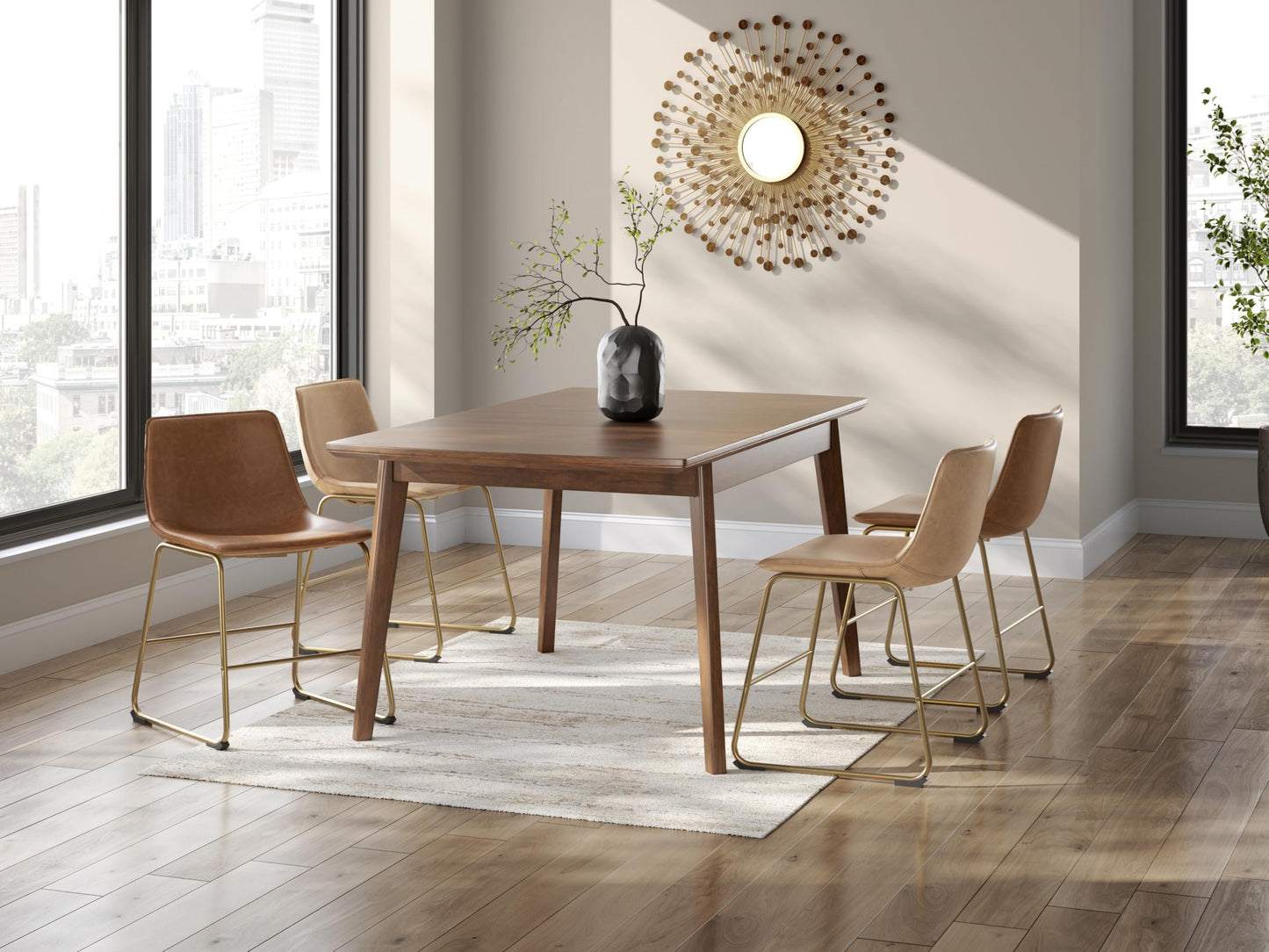 Signature Design by Ashley Lexadine Mid Century Modern Dining Chairs Set of 2, Cushioned Faux Leather Bucket Seat, Metal Frame for Kitchen Table, Toast Light Brown and Gold