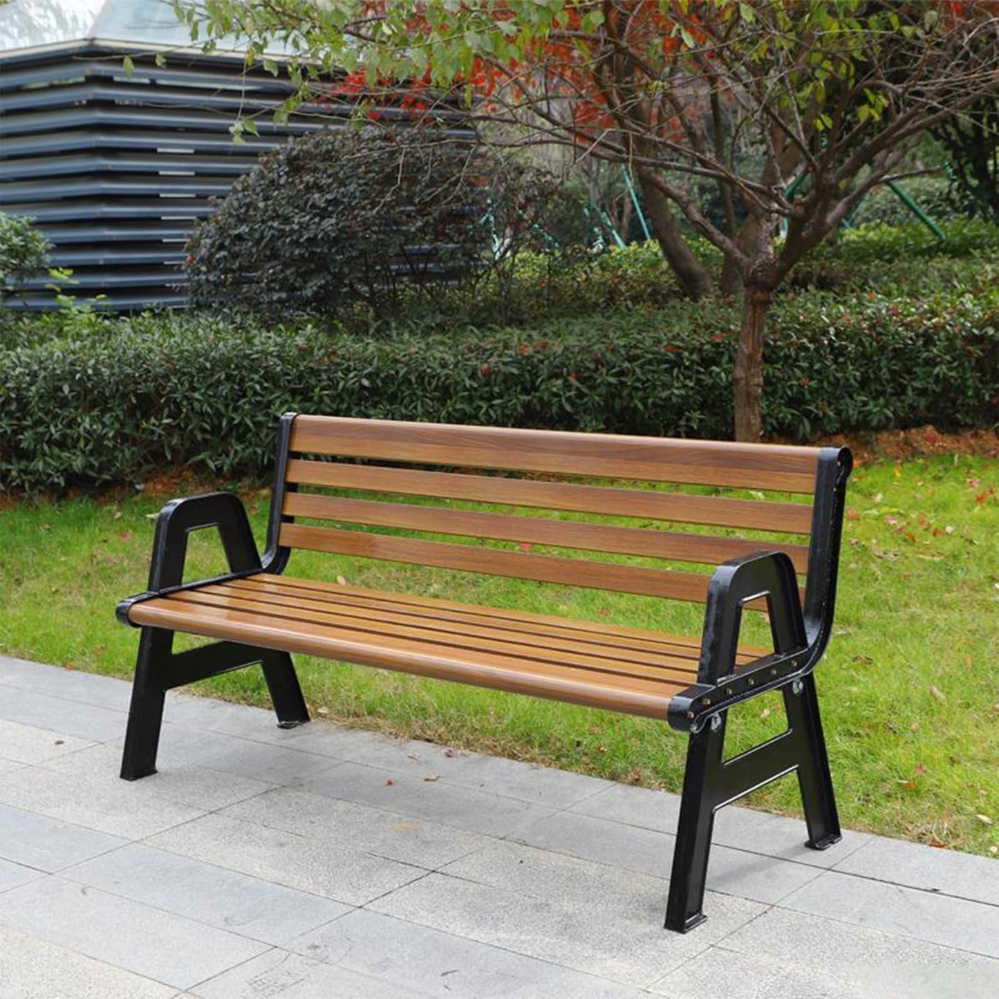 This Outdoor Metal Patio Bench, Strong Load-Bearing Loveseat for Garden, Porch, Entryway, Park, Lawn, Balcony - Durable 150cm Slats Design for Ultimate Comfort and Style