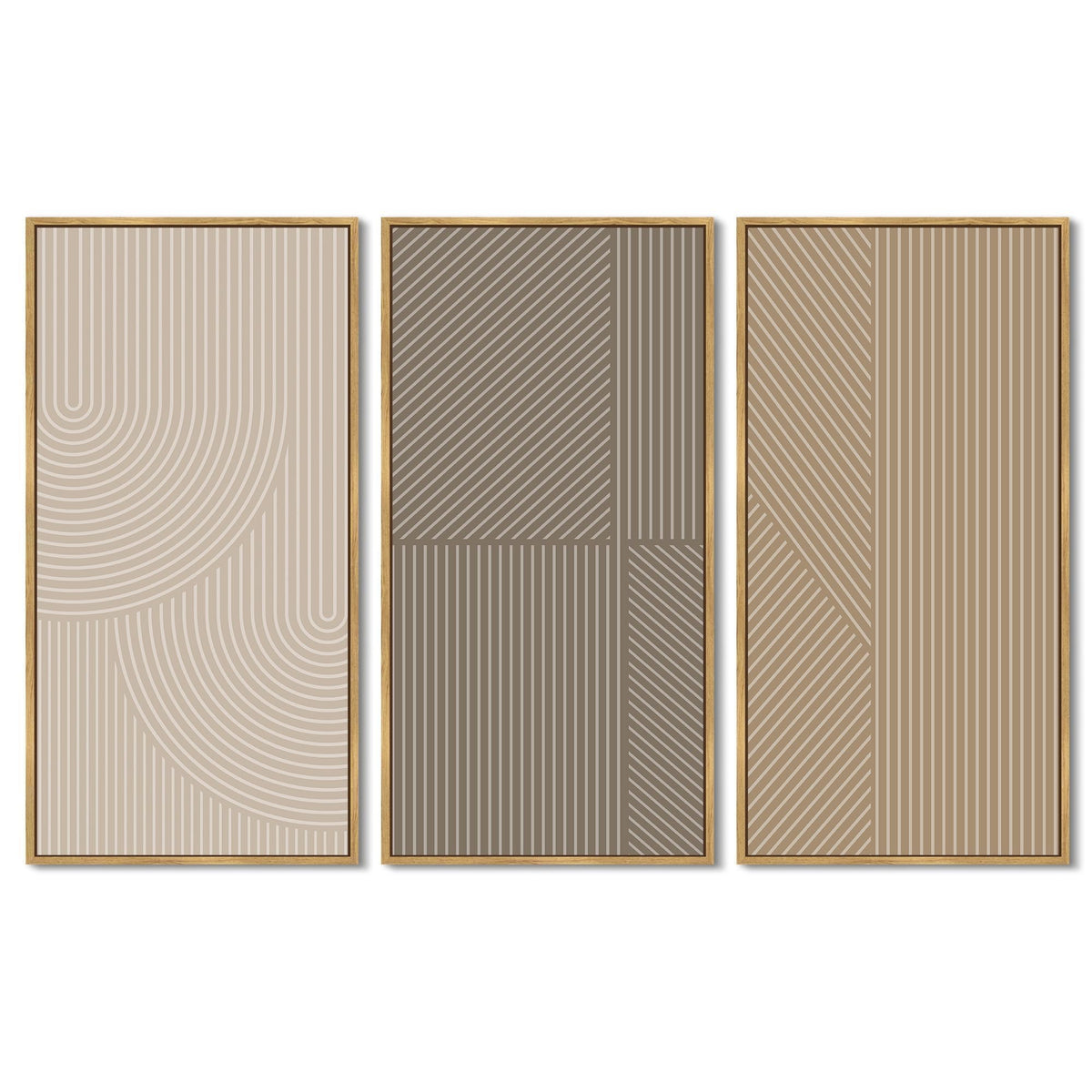 KUVIOKE Boho Minimalist Abstract Framed Wall Art Modern Line Wall Decor Geometric Artwork Kitchen Dining Room 8x16in3pcs Natural Framed