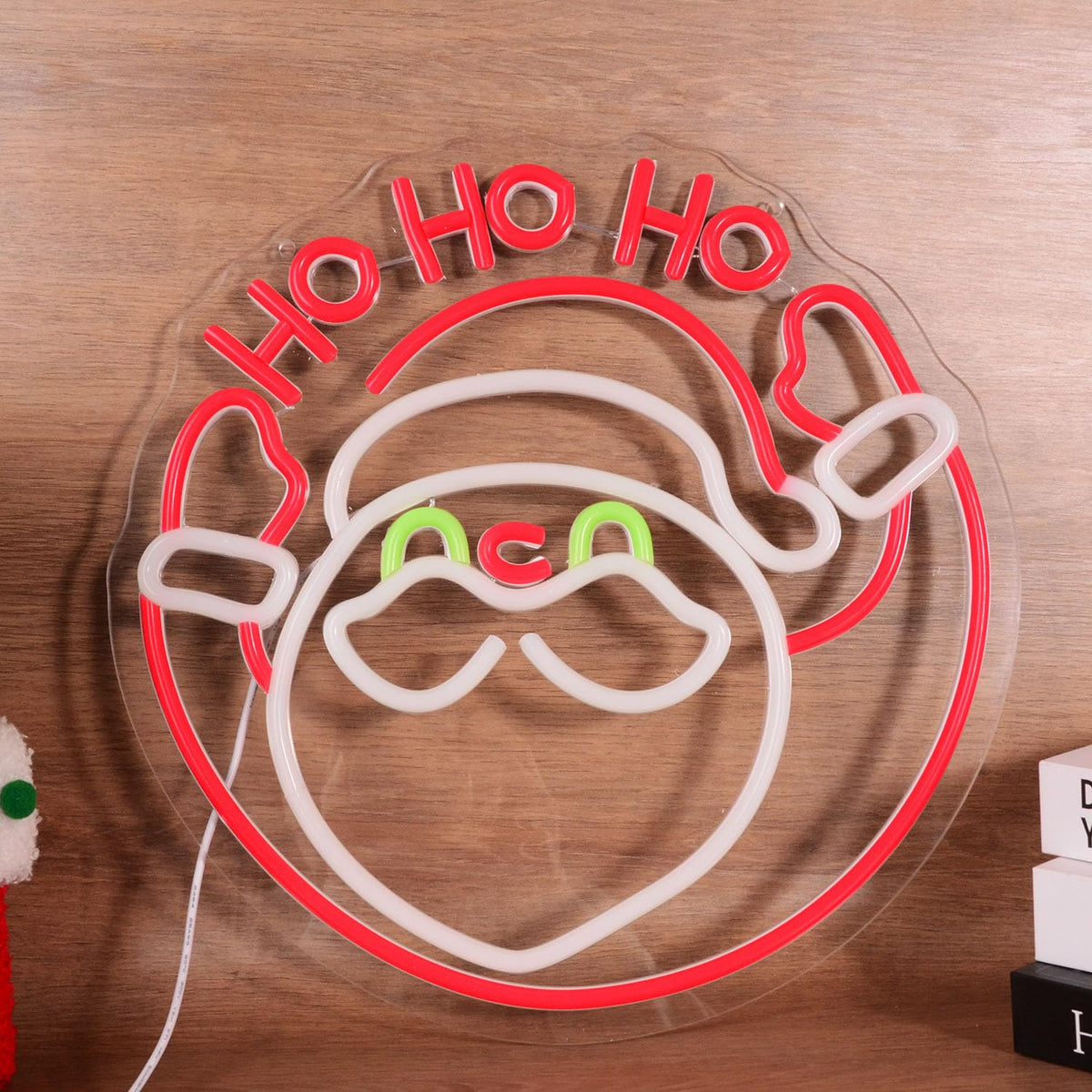 LED Santa Claus Head Neon Sign with "Ho Ho Ho" Text, Cute Red Merry Christmas Kids LED Neon Lights Festival Wall Decor for Home, Office, Bar, Window, and Xmas Party Decoration