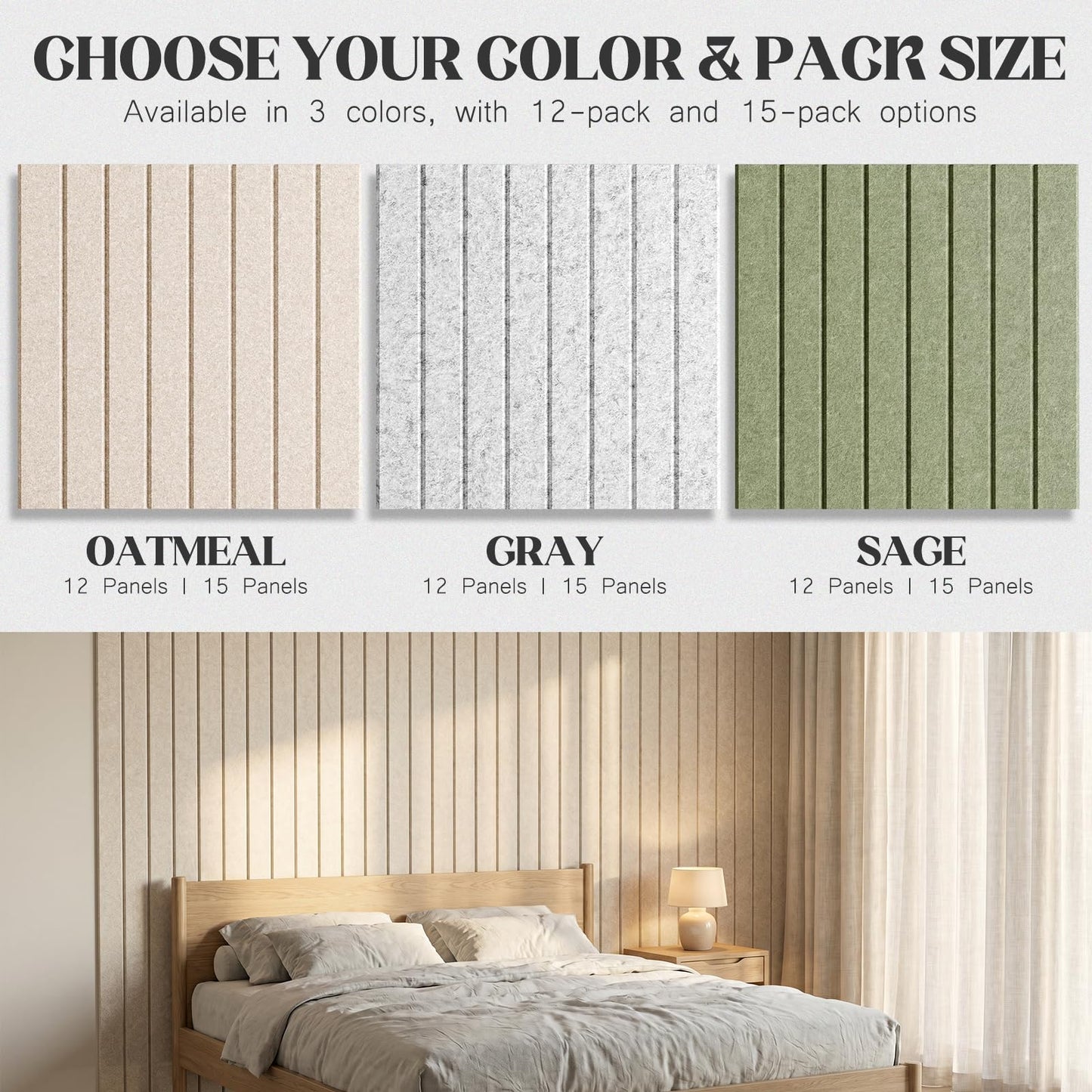 59 x 36 Felt Bulletin Board Tiles - 15 Pack 150g High-Density Sound Absorbing Panels, Slat Wall Cork Board Alternative for Office & Home, Includes 30 Pushpins & 75 Adhesive Tabs, Sage Green