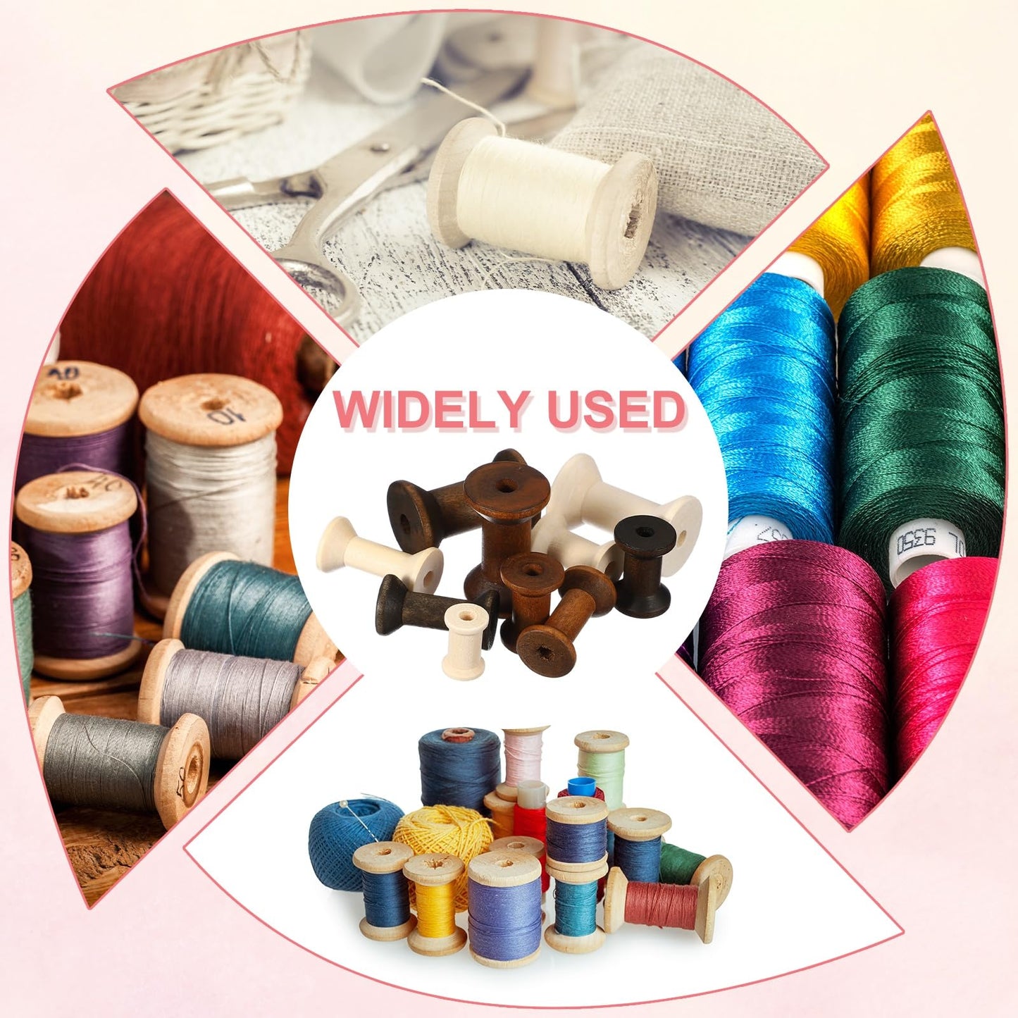 YELARXI Wooden Empty Spools, Empty Sewing Bobbins Thread Holder Unfinished Wood Spool Tool Rotatable -Fit for (Textile Wire Weaving/Arts DIY/Embroidery) 1.2 in & 24 Pcs & Dark Brown