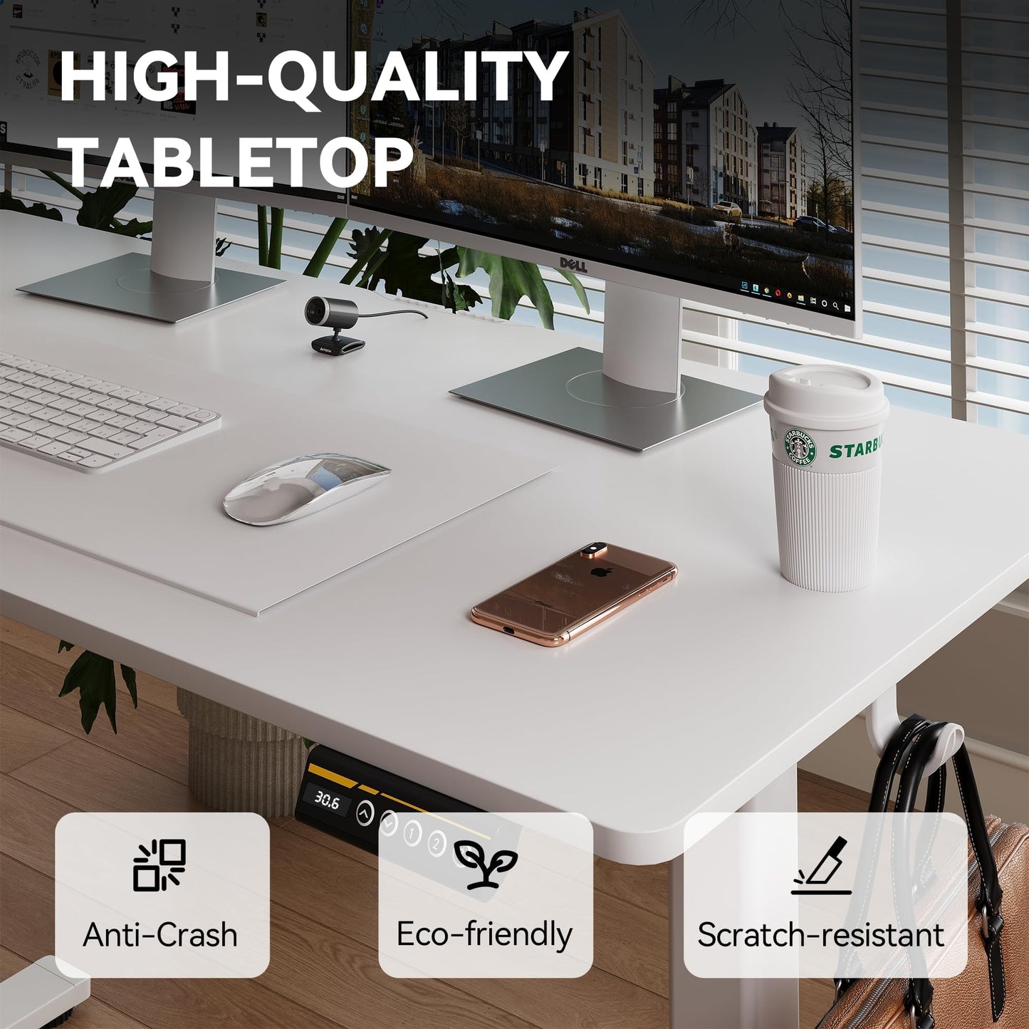 Gamork Large Electric Standing Desk,55x24 Inches Adjustable Height Stand up Desk, Sit Stand Home Office Desk, 3 Preset Heights,Equipped with Hooks,Ergonomic Computer Desk Workstation,White