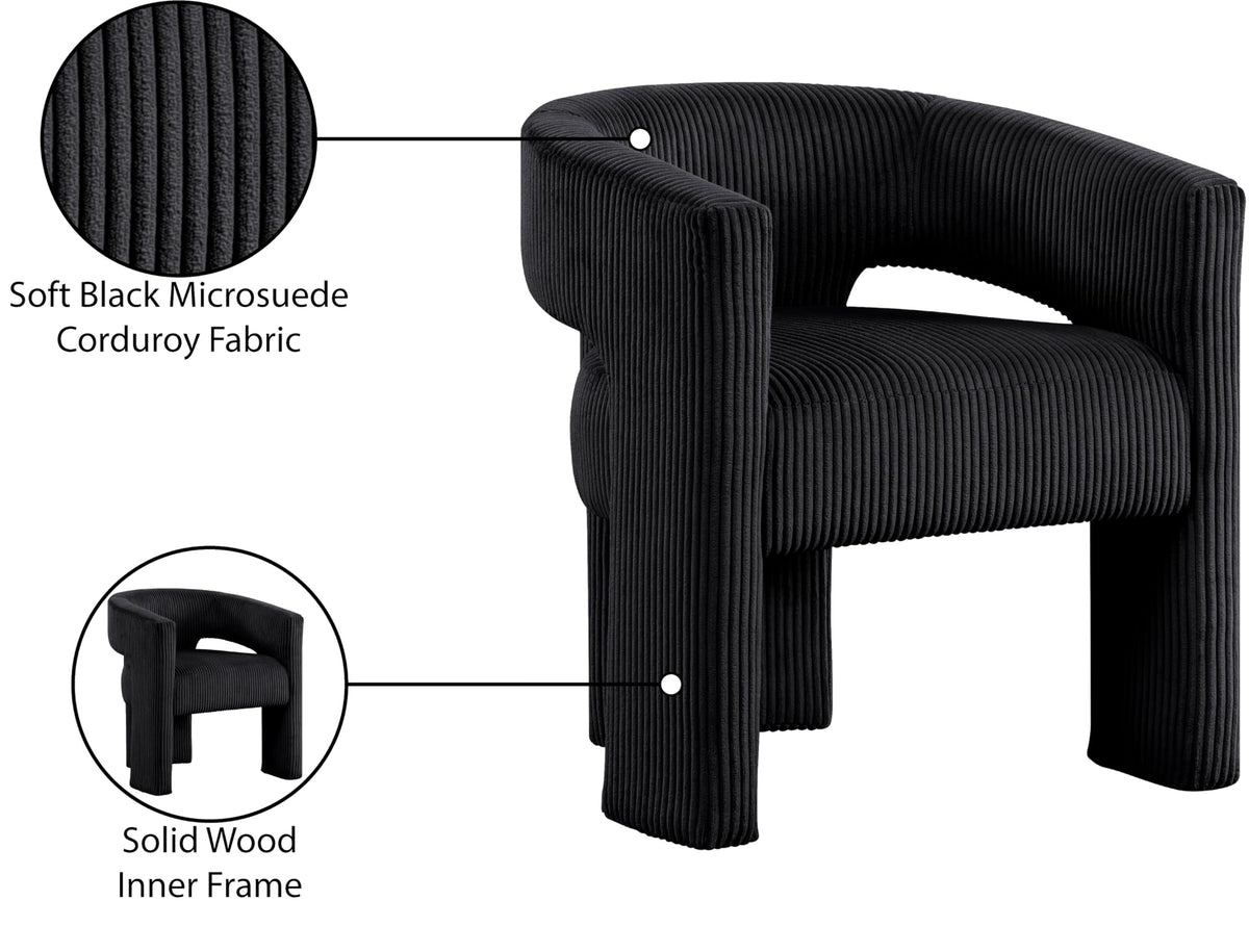 Meridian Furniture 11055Black-C Riz Collection Modern | Contemporary Accent/Dining Chair with Soft Black Microsuede Corduroy Fabric, Solid Wood Inner Frame, 26" W x 23.5" D x 28" H, Black