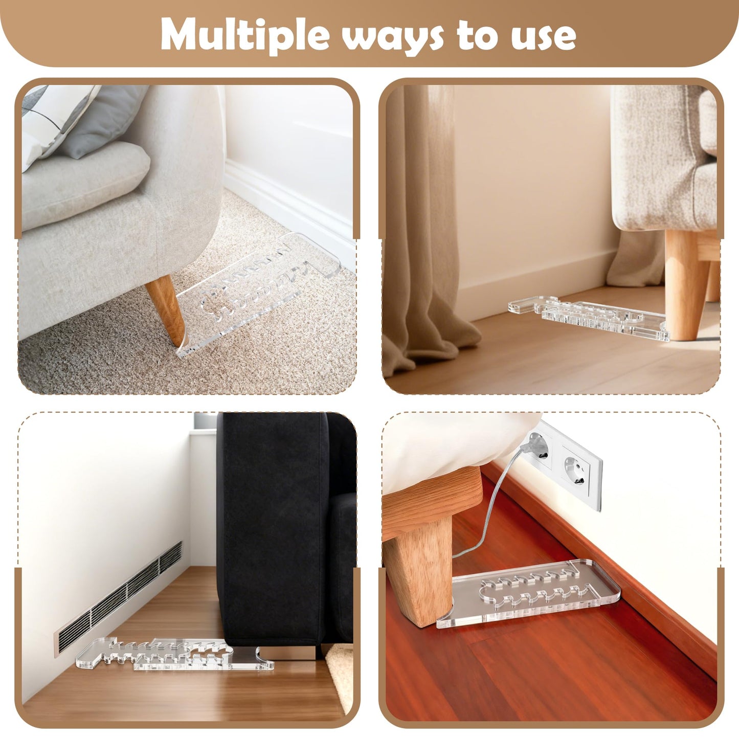 2 Pack Couch Wall Spacers Adjustable Length Furniture Protectors, Stoppers to Prevent Sliding, Under-Couch Stoppers, Protects Walls, Cuts Fire Risks, Saves Outlet Space, for Couches, Beds