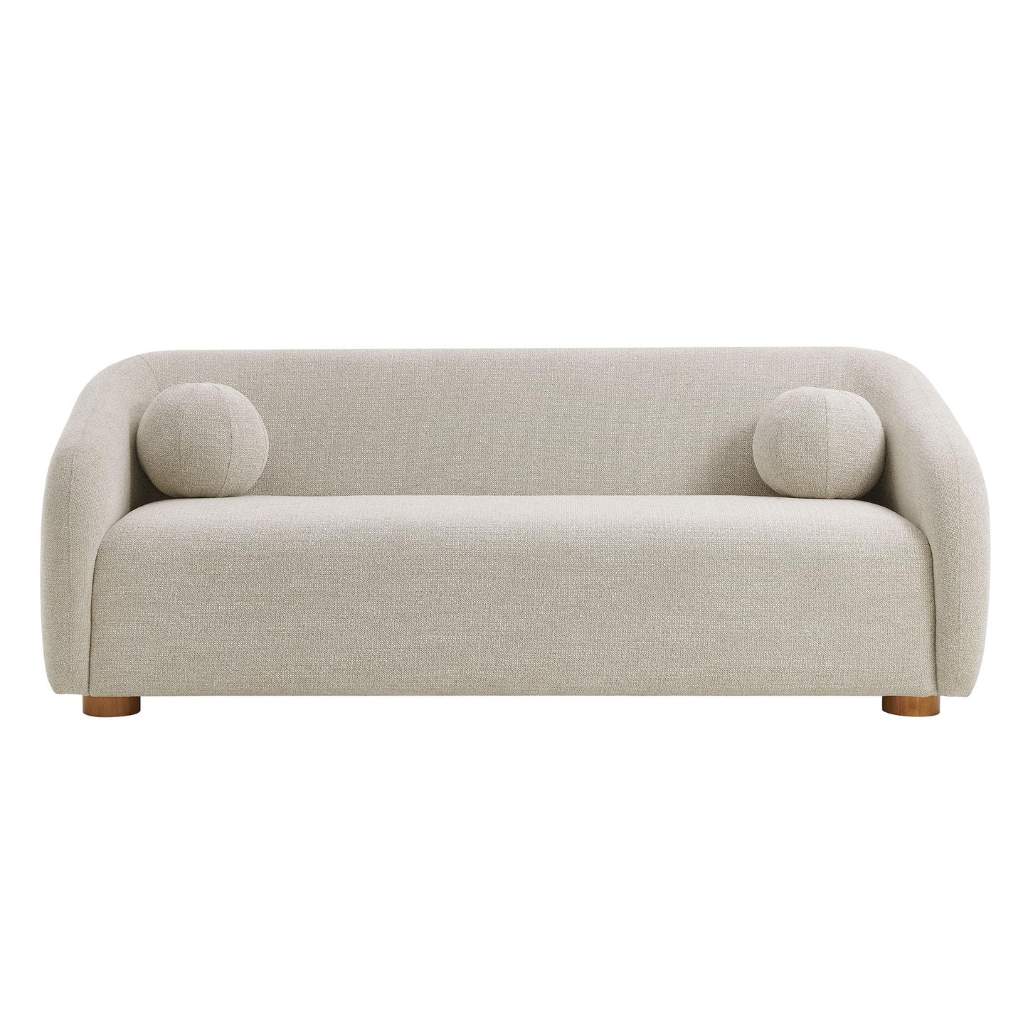 Modway Holland 85 Inch Minimalist Curved Back Sofa in Dove Gray – Chenille Fabric Sofa with Ball Throw Pillows and Wood Feet – Modern 3-Seater Couch for Living Room