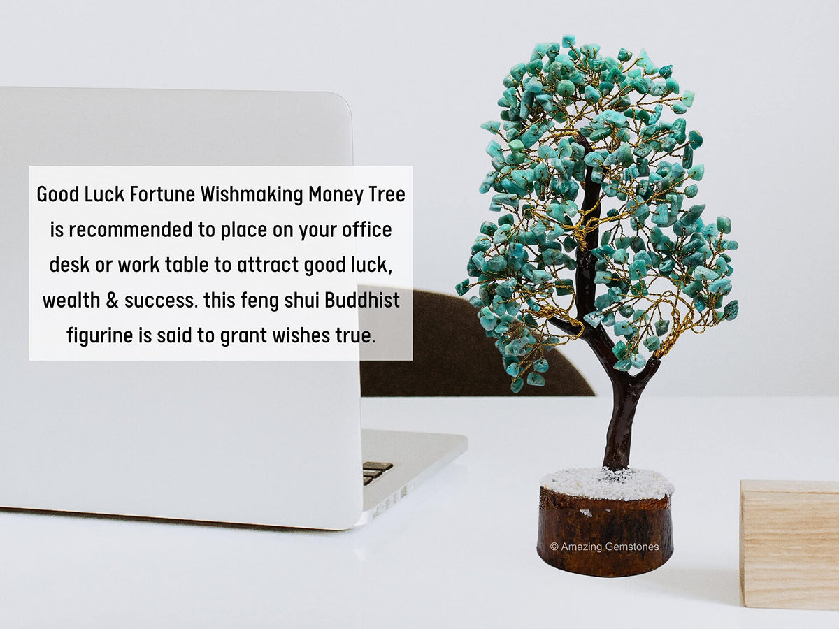 Amazonite Natural Healing Premium Crystal Bonsai Feng Shui Fortune Money Tree of Life for Home Office Decor (Gift Box Ready) (10-12 Inch)