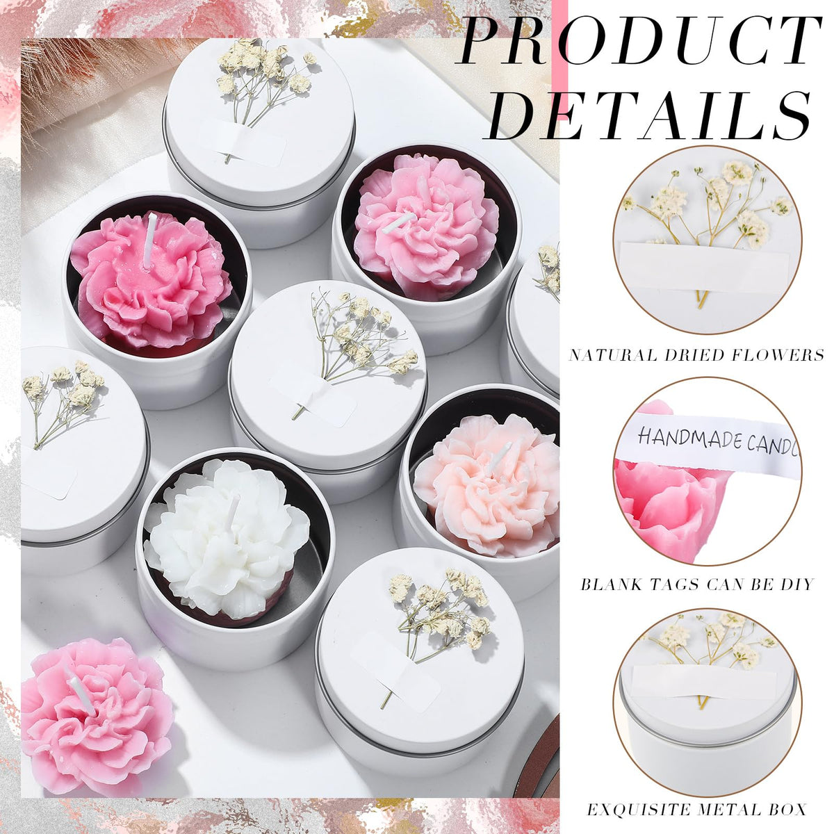 Threlaco 12 Pcs Flower Candles Scented Bridesmaid Gift Set Soy Wax Aromatherapy Candles Bulk for Wedding Bridal Shower Home Guests Women Valentines Mothers Day Anniversaries Favor(Pink Gradient)