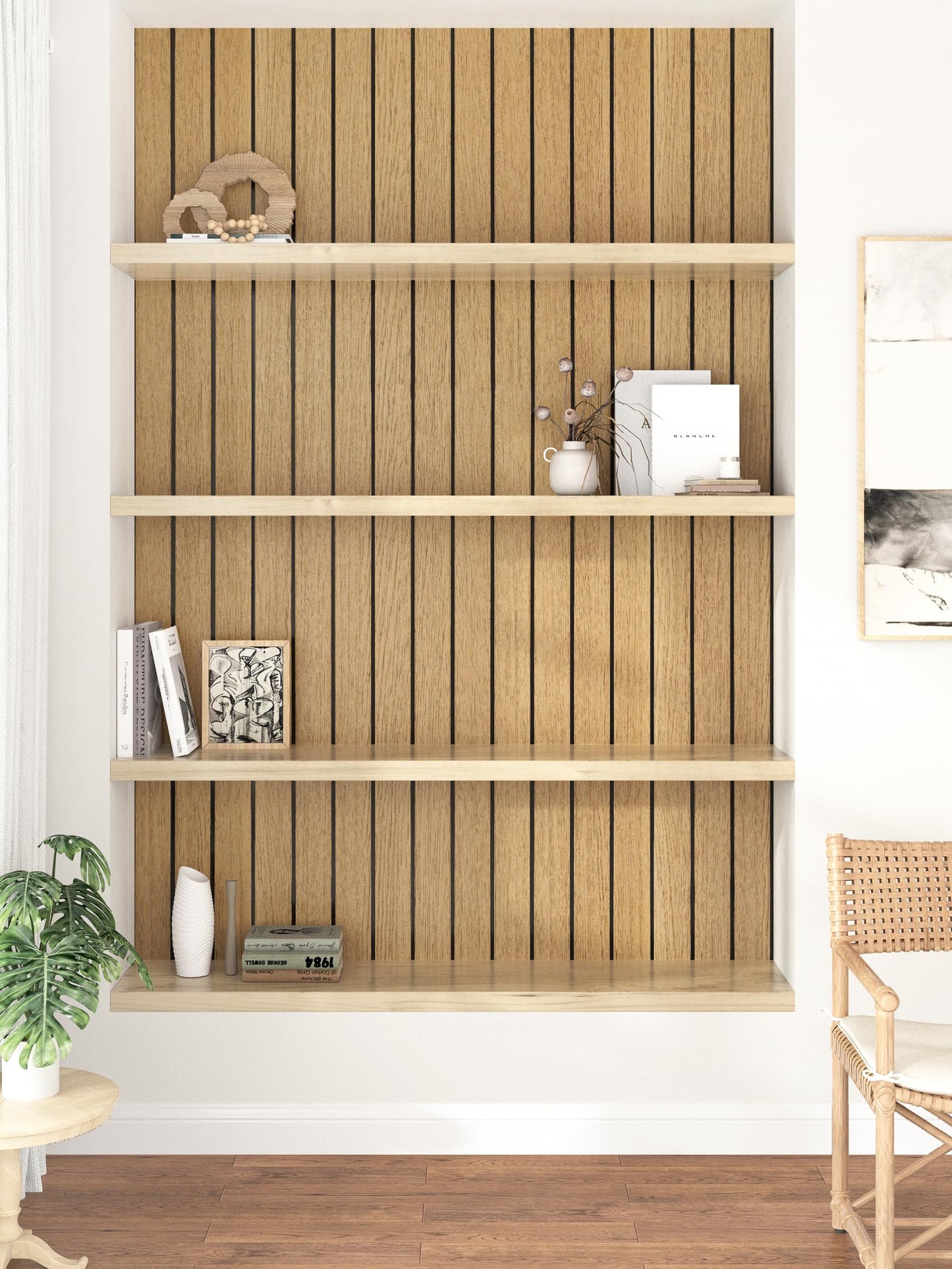 STICKEEP Brown Peel and Stick Wood Panels 3D Textured Acoustic Faux Wood Wall Slat Panel Self Adhesive Soundproof Walnut Wooden Slatted Panel Wallpaper for Bedroom Ceiling Office Studio 11.8"x118"