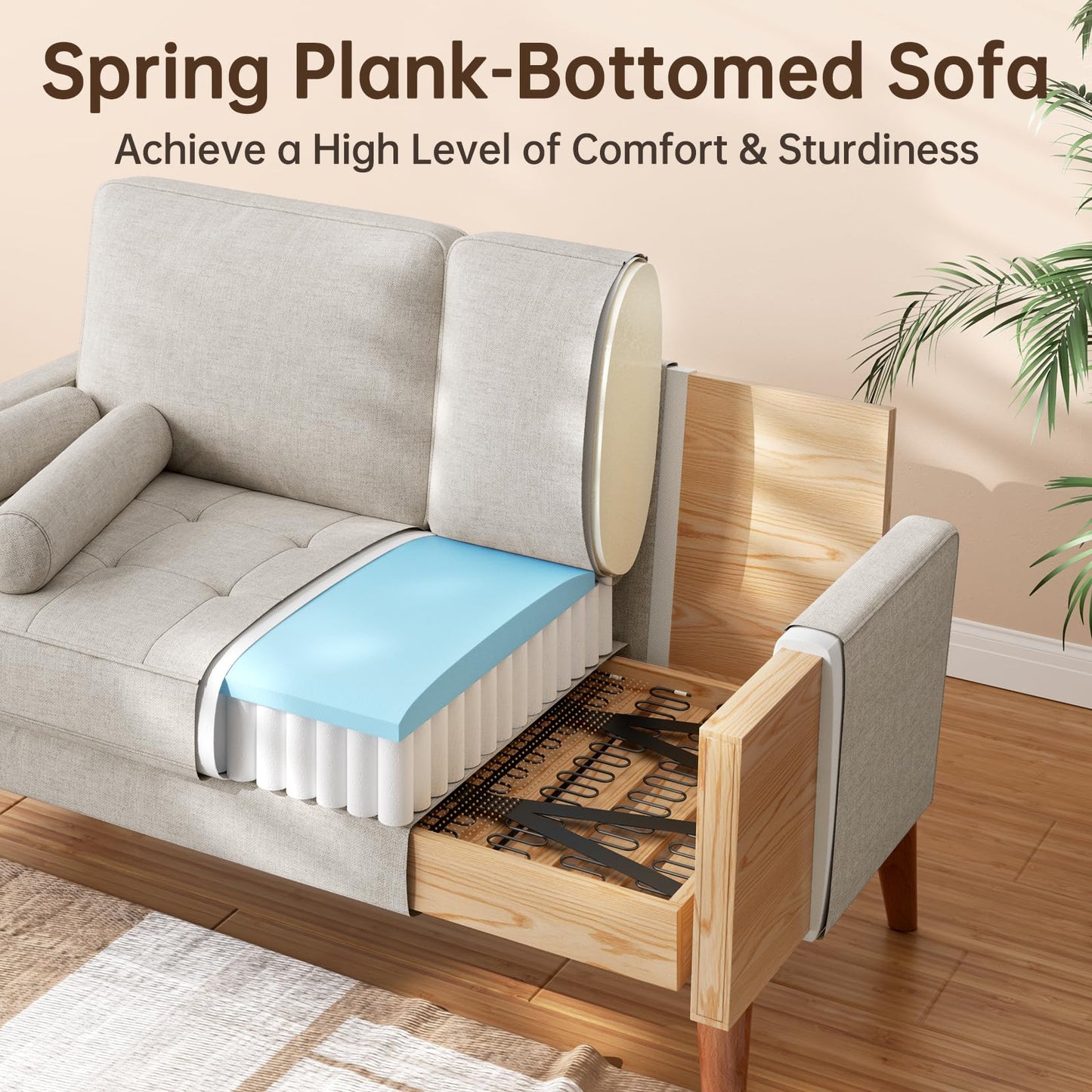 Vesgantti Loveseat Sofa 48" Small Couches for Small Spaces, Love Seat for Living Room, Bedroom, Easy Assembly Mid Century Modern Couch, Beige