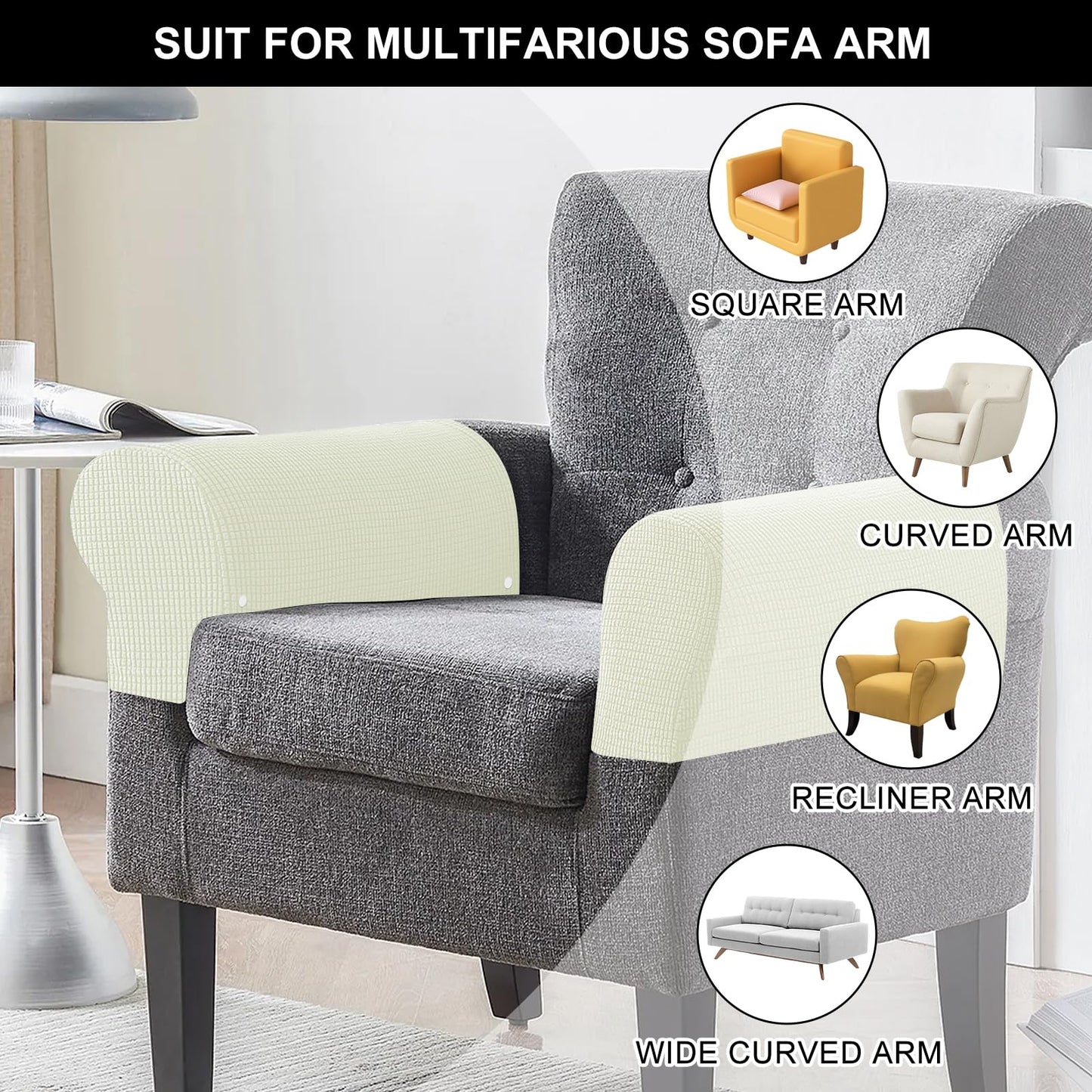 Avtytsda Stretch Armrest Covers Soft Plush Armrest Covers Couch Arm Covers Furniture Protector for Chairs Couch Sofa Armchair Slipcovers for Recliner Sofa with Twist Pins 4pcs(Dark Gray)