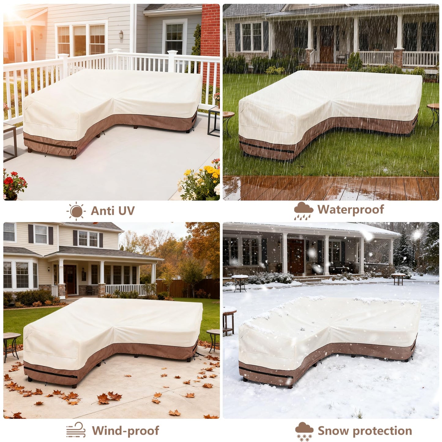 okcool Outdoor Sectional Cover,V Shaped Patio Furniture Covers for 5-Seater Outdoor Sectional Furniture Couch 85"(85''L) x 33.5''D x 31''H, Beige & Brown